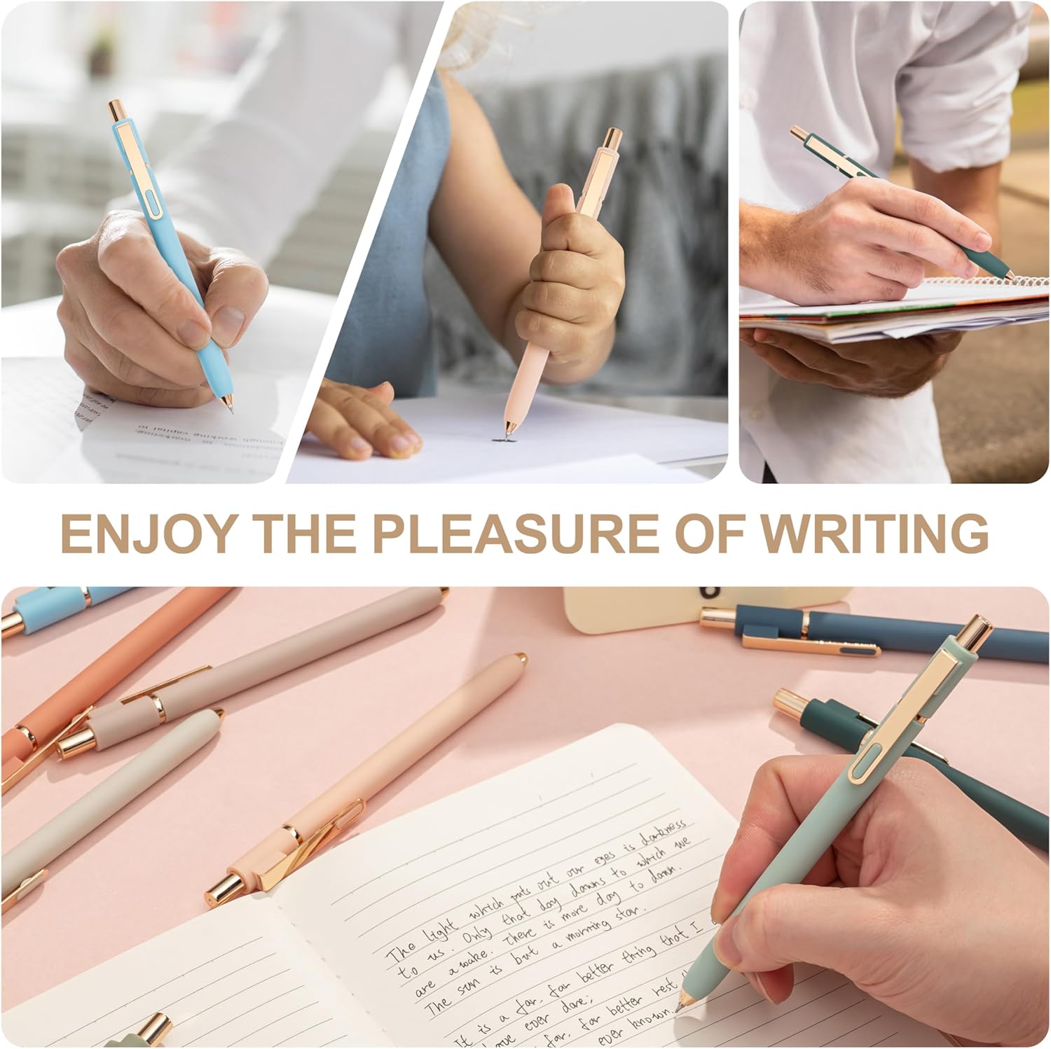 Linbsunne Gel Pens Black Ink Pens for Office 0.5mm Fine Point Pen Smooth Writing Retractable (Metal gold clip-10 pcs) - Image 5