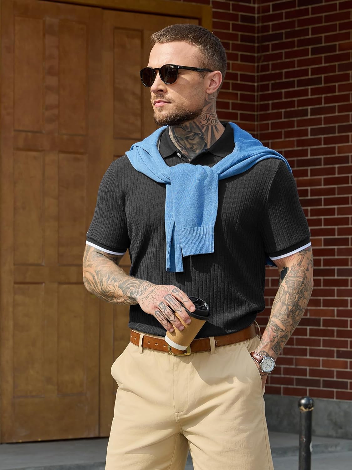 Comdecevis Men's Knit Polo Shirts Regular Fit Lightweight Business Casual Stretch Textured Collared Polo Short Sleeve - Image 7