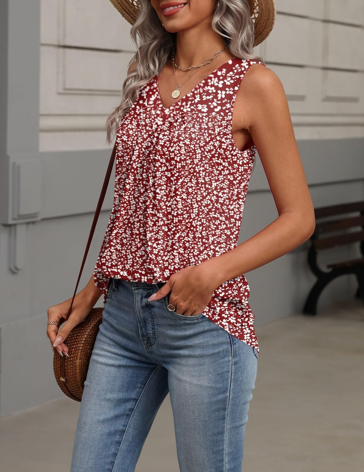 Zeagoo Womens Tank Tops Summer Sleeveless Loose Fit Tops V Neck Pleated Shirts Basic Tees Dressy Casual Trendy Clothes - Image 3