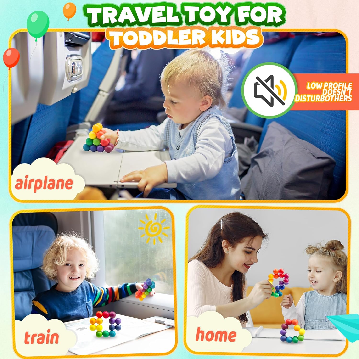Sensory Autism Balls Toy for Toddler Kids, Airplane Travel Toys for Age 3-5 5-7 3-4 4-8 School Fidget Classroom Autistic Calm Down Treasure Prize Box Dementia Activities Easter Basket Stuffers Gifts - Image 3