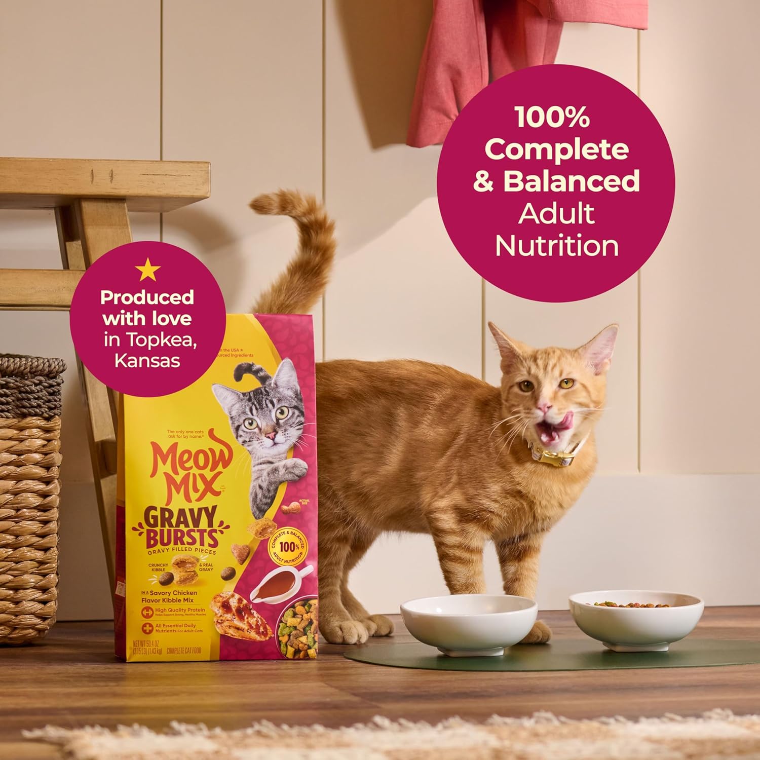 Meow Mix Gravy Bursts, Savory Chicken Flavor Mix, Gravy Filled Dry Cat Food, 3 lb. Bag - Image 3