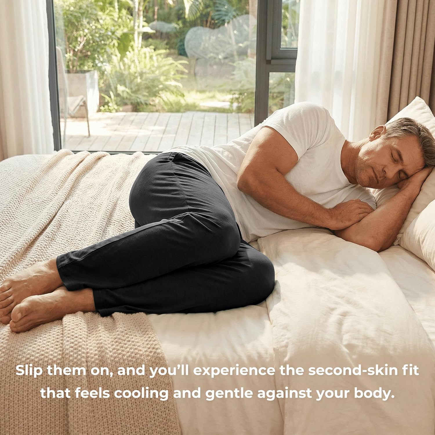 Mens Pajama Pants - Moisture Wicking Bamboo Viscose Cotton Soft Cooling Sleep Bottoms for Home & Lounge - Image 3