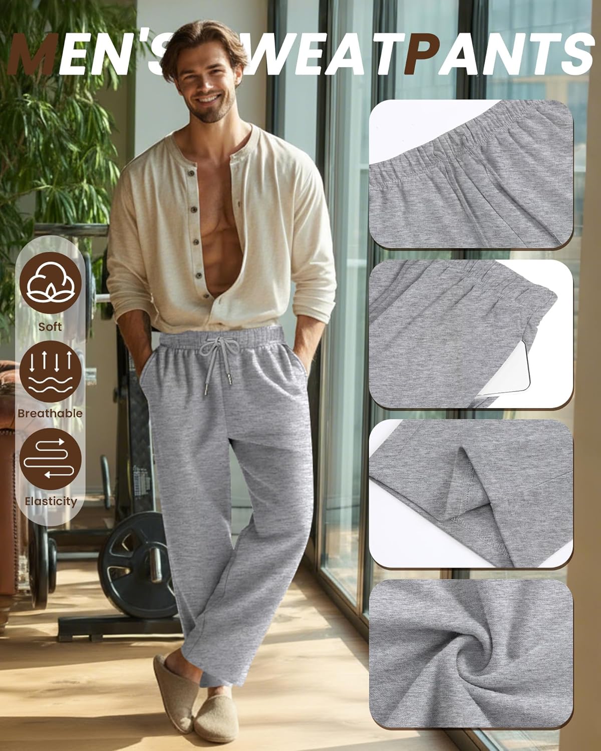 Neer 4 Pack Men's Lightweight Sweatpants Summer Wide Leg Drawstring Open Bottom Pants Gym Baggy Lounge Joggers with Pockets - Image 3