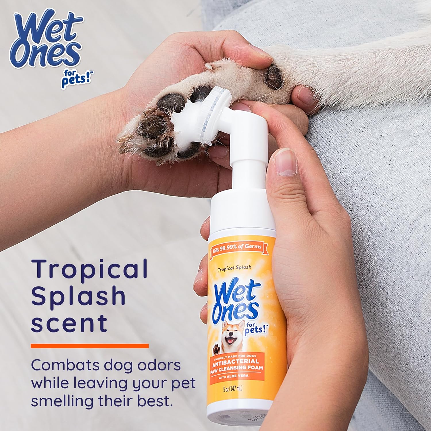 Wet Ones for Pets Antibacterial Dog Paw Cleaner with Built-in Scrubber Brush, Tropical Splash Scent - Foaming Cleanser for Dog Paws - Paw Washer & Grooming Care, 5 Ounce - Image 4