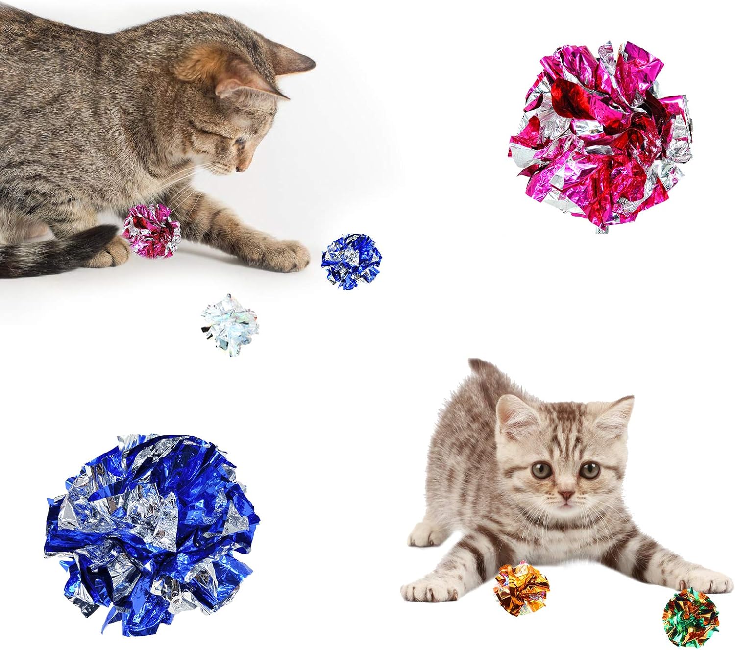 Andiker 10PC Cat Crinkle Balls, 2.36 Inches 5 Colors Kitten Balls Interactive Cat Toys for Indoor Cats to Chew, Chase, Swat, Bite, Hunt to Kill Time and Keep Fit(10 pcs) - Image 4