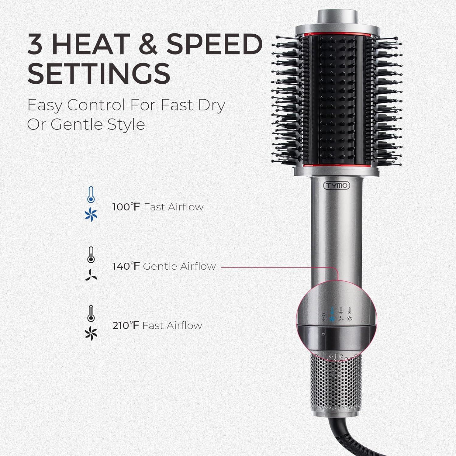 TYMO 4.0 Hair Blow Dryer Brush - Lightweight 3X Faster Drying 5-in-1 Ionic Blowout Hair Dryer Brush Adds Shine, Volume & Fullness for Smooth, Anti-Frizz Straight, Curl & Blowout Styles, Metal Grey - Image 7