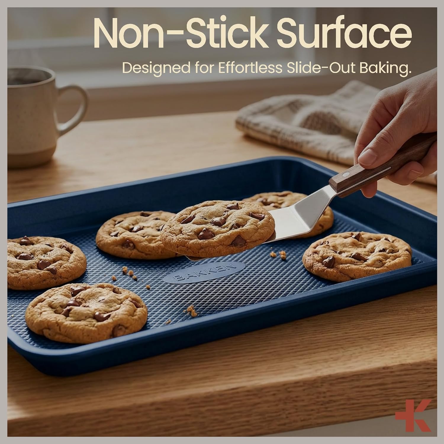 Diamond Bottom Cookie Sheet Set of 2, Nonstick Blue Carbon Steel Baking Pans for Crisp Baking, Space-Saving Stackable Trays, PFOA, PFOS, PTFE Free, Oven Safe Up to 450°F, Small & Medium Pans - Image 5