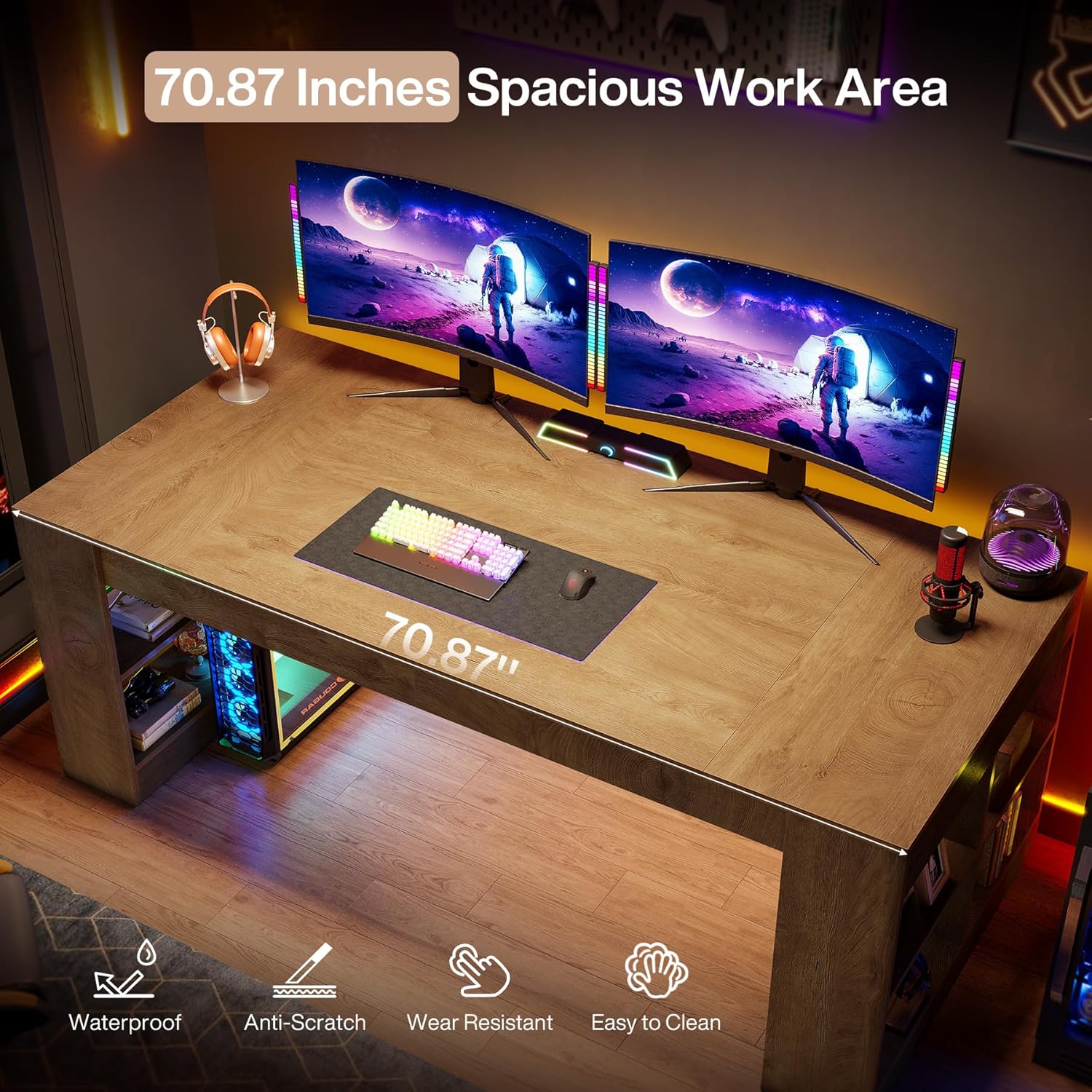 Tribesigns 70.9-Inch Executive Desk with Storage, Large Office Computer Desk with Shelves, Modern Wood Writing Table Business Furniture Workstation for Home Office, Rustic Brown - Image 5