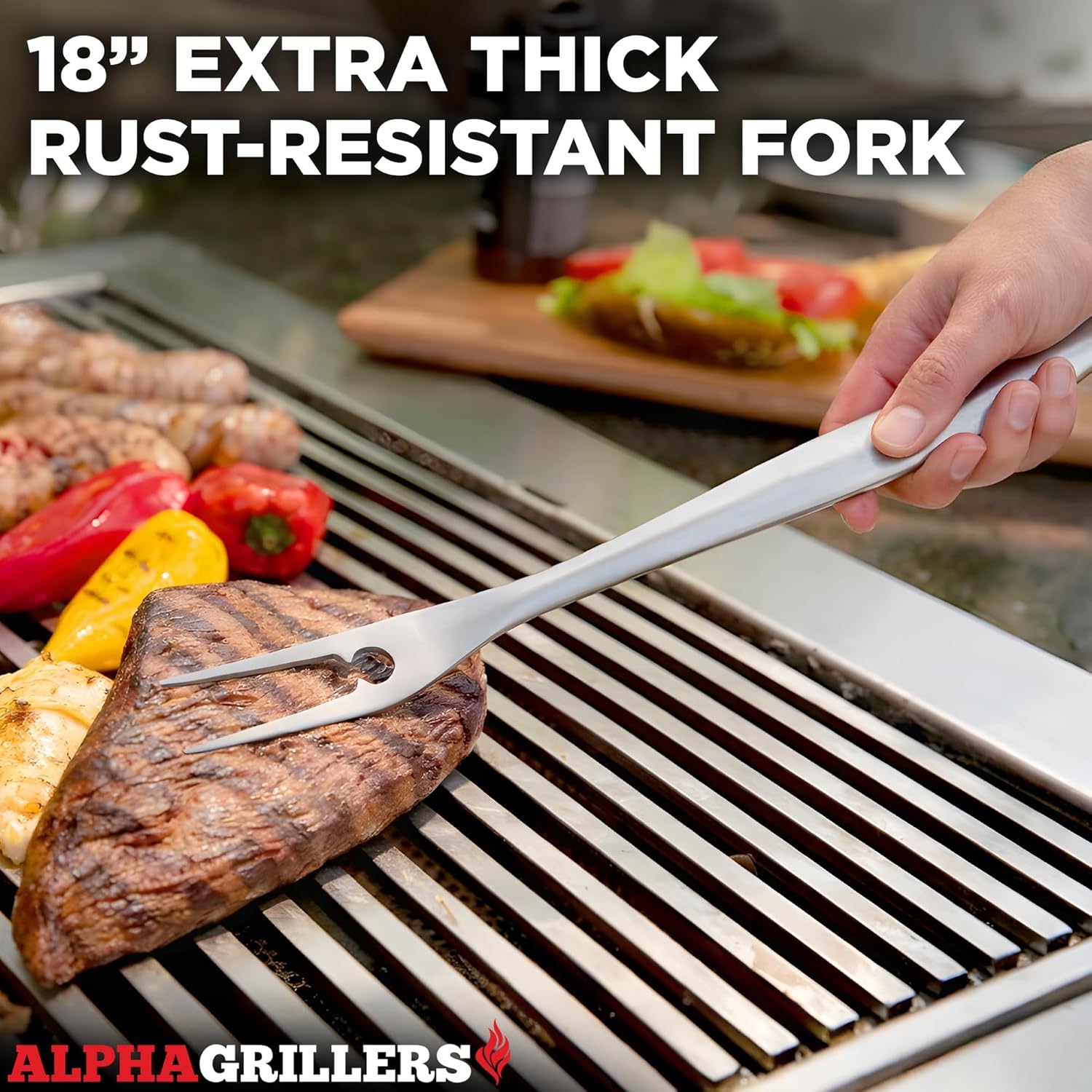 Alpha Grillers Grilling Accessories - Grilling Gifts for Men - BBQ Accessories Grill Tools Set with Spatula, Fork, Brush & Tongs - Outdoor Barbecue Utensils Gifts for Men Dad Him Boyfriend - Image 6
