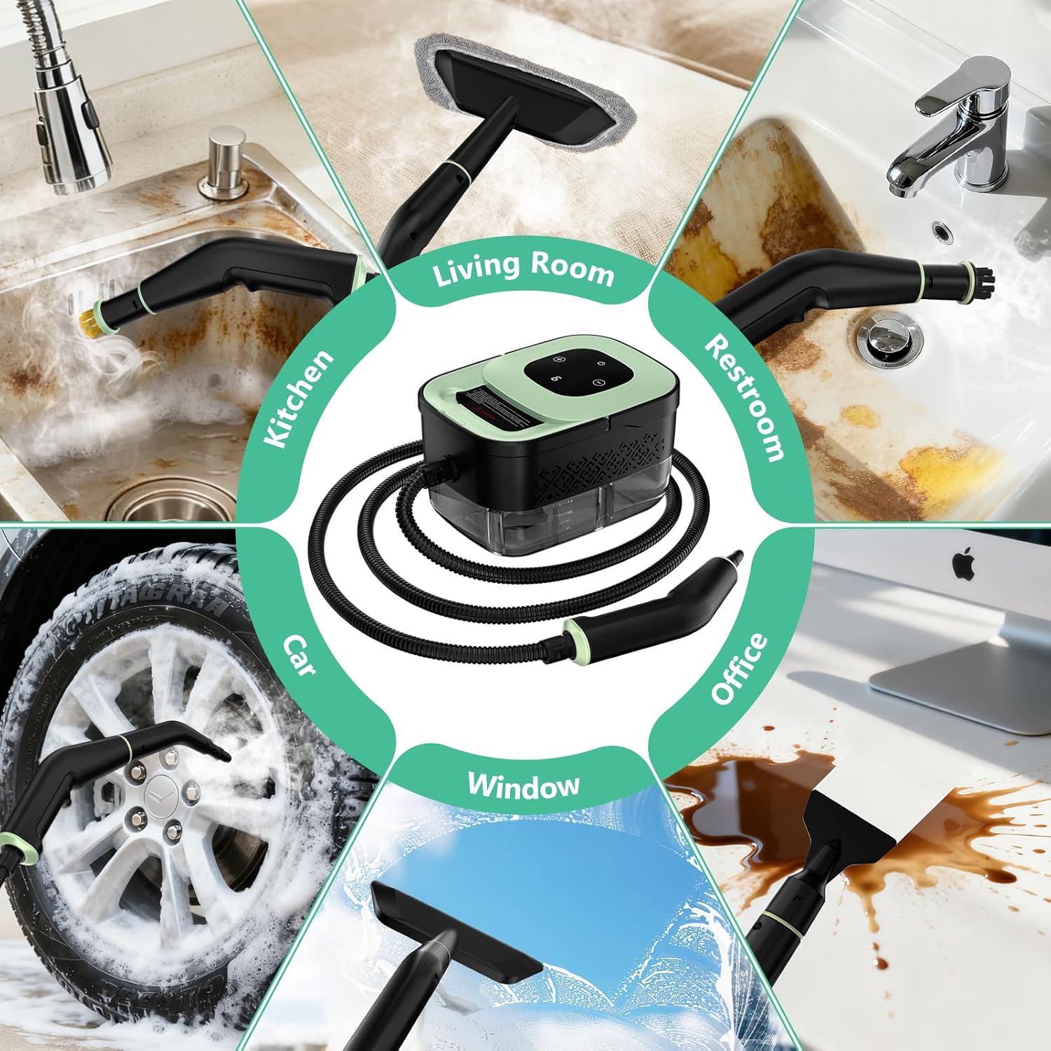 Steam Cleaner, Portable Steamer for Cleaning with 16pcs Accessories, 6-Level Adjustable and 15s Heat-Up, Handheld Steam Cleaner for Home, Tile, Dirt, Grout, Grease, Car Detailing - Image 8