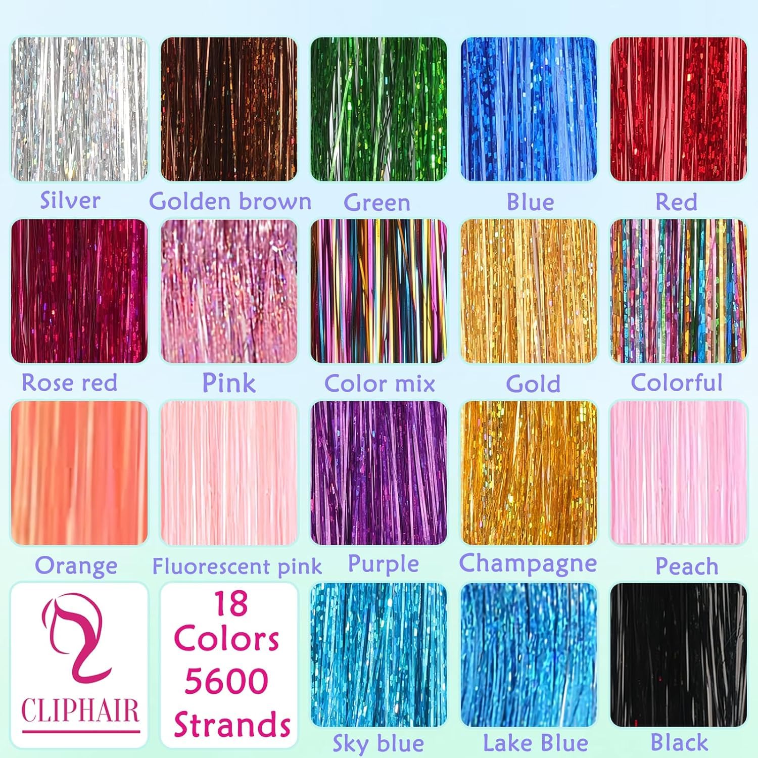 Hair Tinsel,18 Colors Hair Tinsel Kit for Girls 7600 Strands Fairy Tinsel Hair Extensions Holographic Hair Tinsel Heat Resistant Colored Hair Glitter Christmas Party Festival (18 Colors) - Image 3