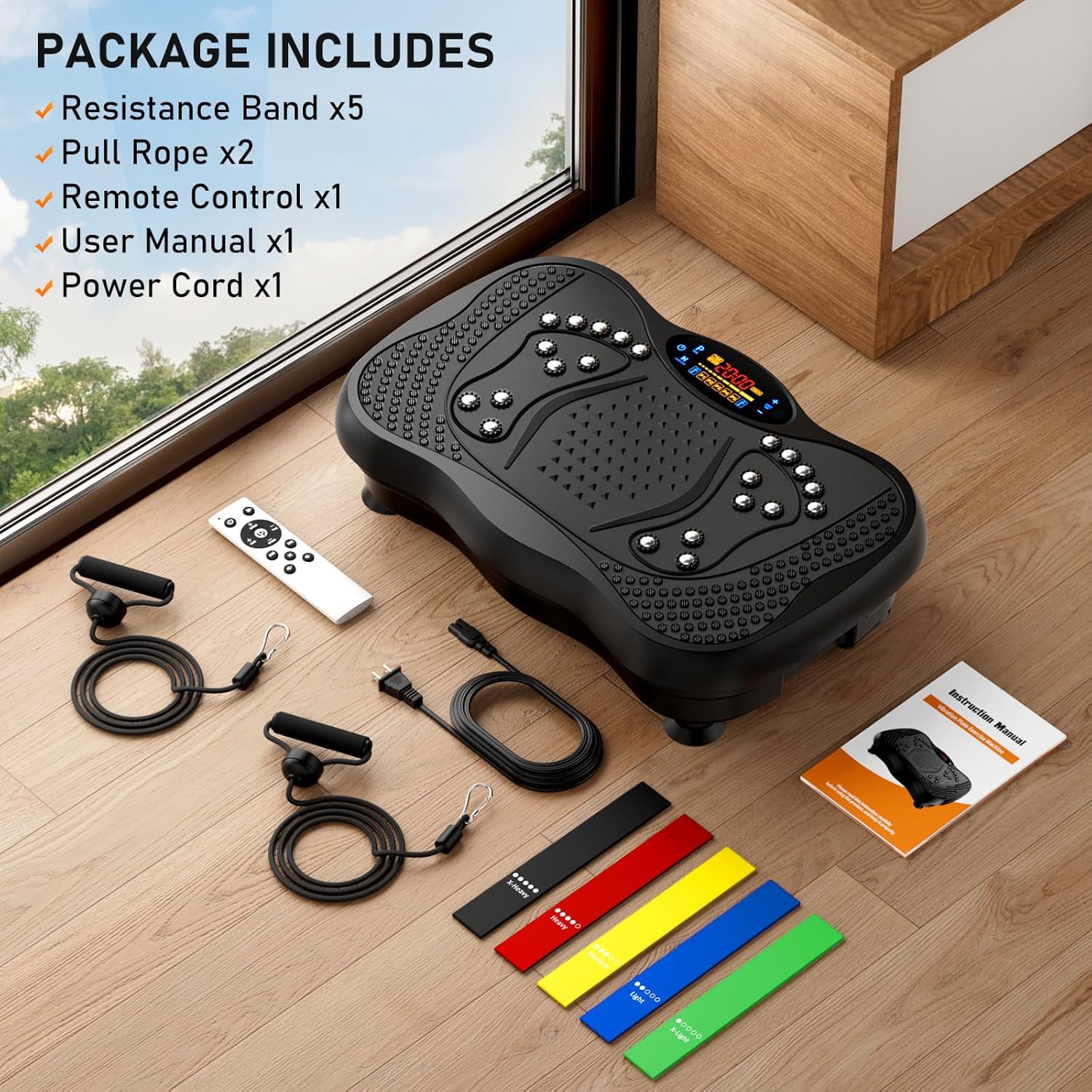Vibration Plate Exercise Machine, 130 Levels Full Body Workout Vibrating Plate for Lymphatic Drainage Weight Loss, 450 Lbs Capacity Shake Platform with Resistance Bands Bluetooth for Women Men - Image 8