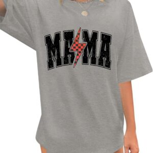 Womens Mama Shirt Cute Mom Life Tshirts Trendy Mama Letter Print Shirts Casual Short Sleeve Tops