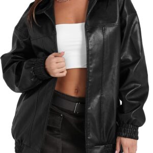 Sampeel Leather Jacket Women Faux Oversized Motorcycle Bomber Coats 2025 Fall Fashion Outfits Winter Clothes