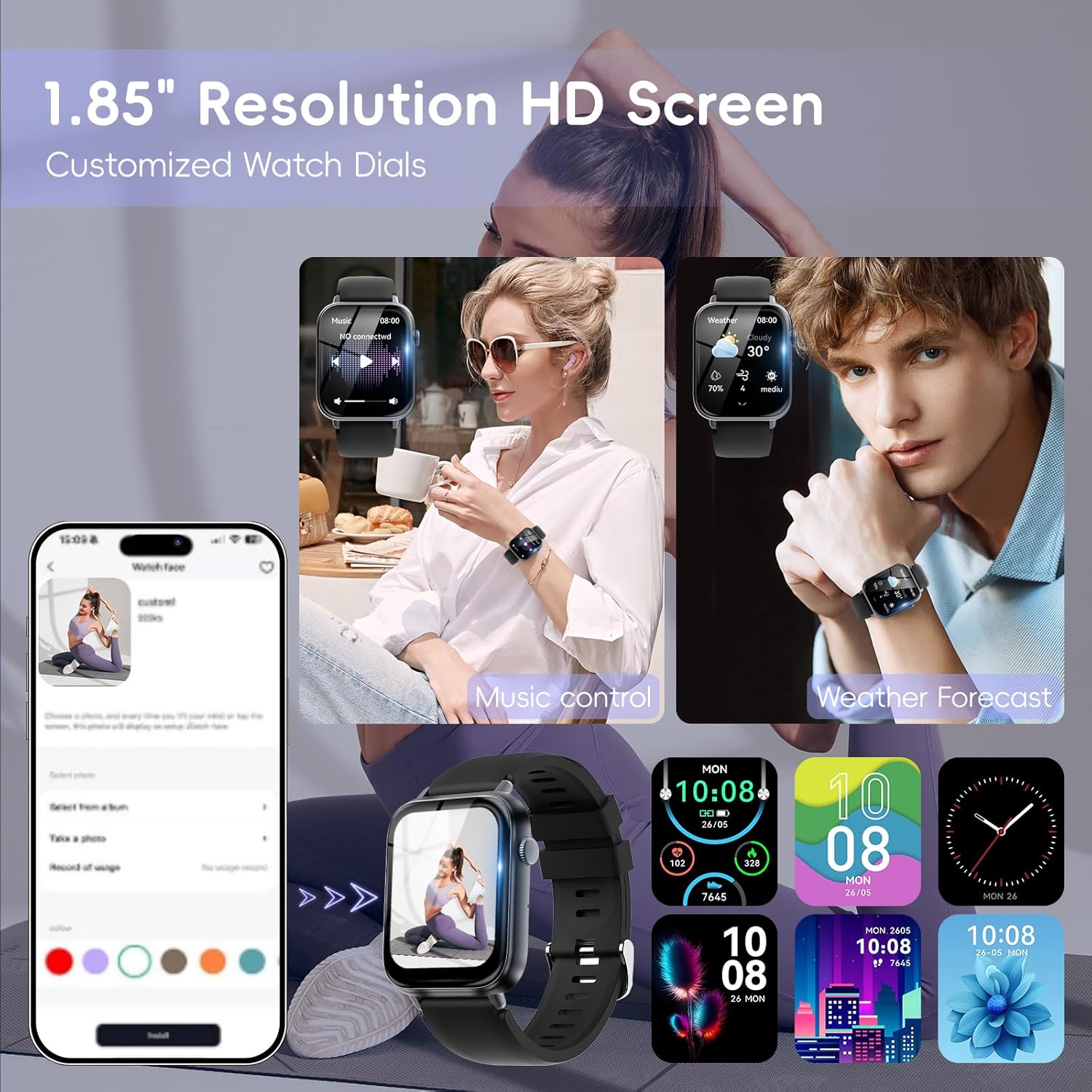 Smart Watch for Men Women Answer/Make Call, 1.85" HD Fitness Tracker with 24/7 Heart Rate & Sleep Monitor, 110+ Sports Modes, IP68 Waterproof Smartwatch, Long Battery Life for Android iOS, Black - Image 6