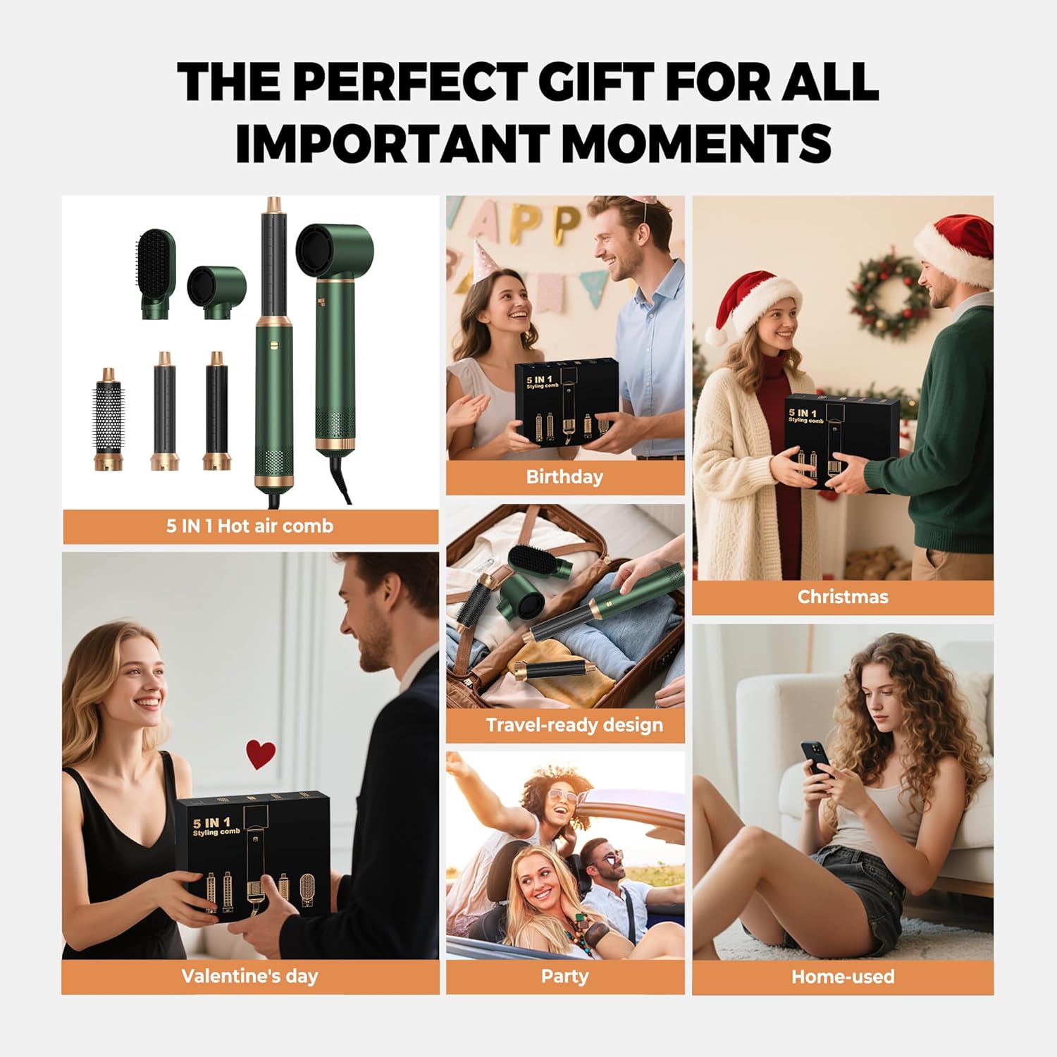 5 in 1 Blow Dryer Brush, Upgrade Hair Dryer Brush Set Negative Ion Air Styler Curling Wrap Air Curler, Hot Air Brush Curling Iron Hair Styling Tools As A Gift for Straight/Curl/Dry/Smooth - Image 6