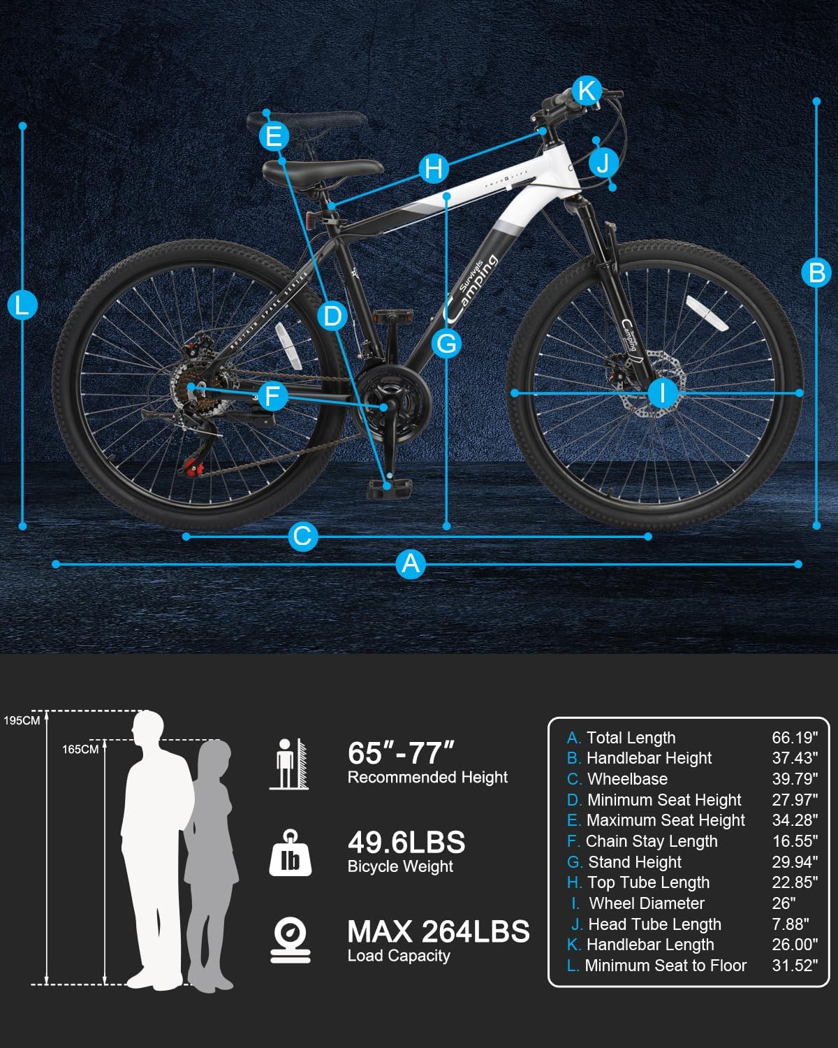 CamPingSurvivals 26/27.5" Mountain Bike 21 Speed Men's Mountain Bike with Lightweight Aluminum Frame, Powerful Dual Disc Brake, Precision 21 Speed Shifting, Men's Bicycle for Commuter & Travel - Image 6