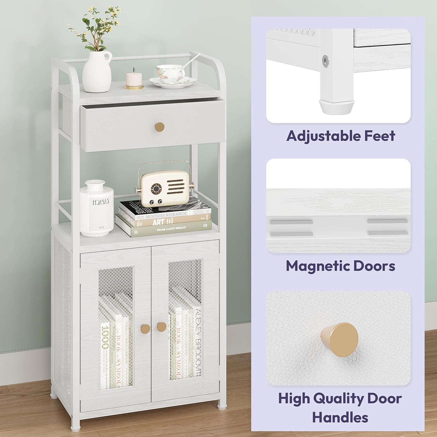 SWTYMIKI 14.57"x32.28" Bathroom Storage Cabinet – Freestanding Toilet Paper Storage with Doors & Drawer, Bathroom Organizers and Storage for Small Spaces, Laundry Room, Ideal for Towels, White - Image 7