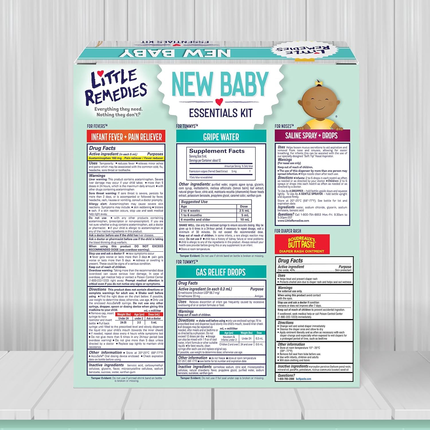 Little Remedies New Baby Essentials Kit with Saline Nasal Spray, Diaper Rash Cream, Gas Relief Drops, Gripe Water & More, Safe for Newborns - Image 7