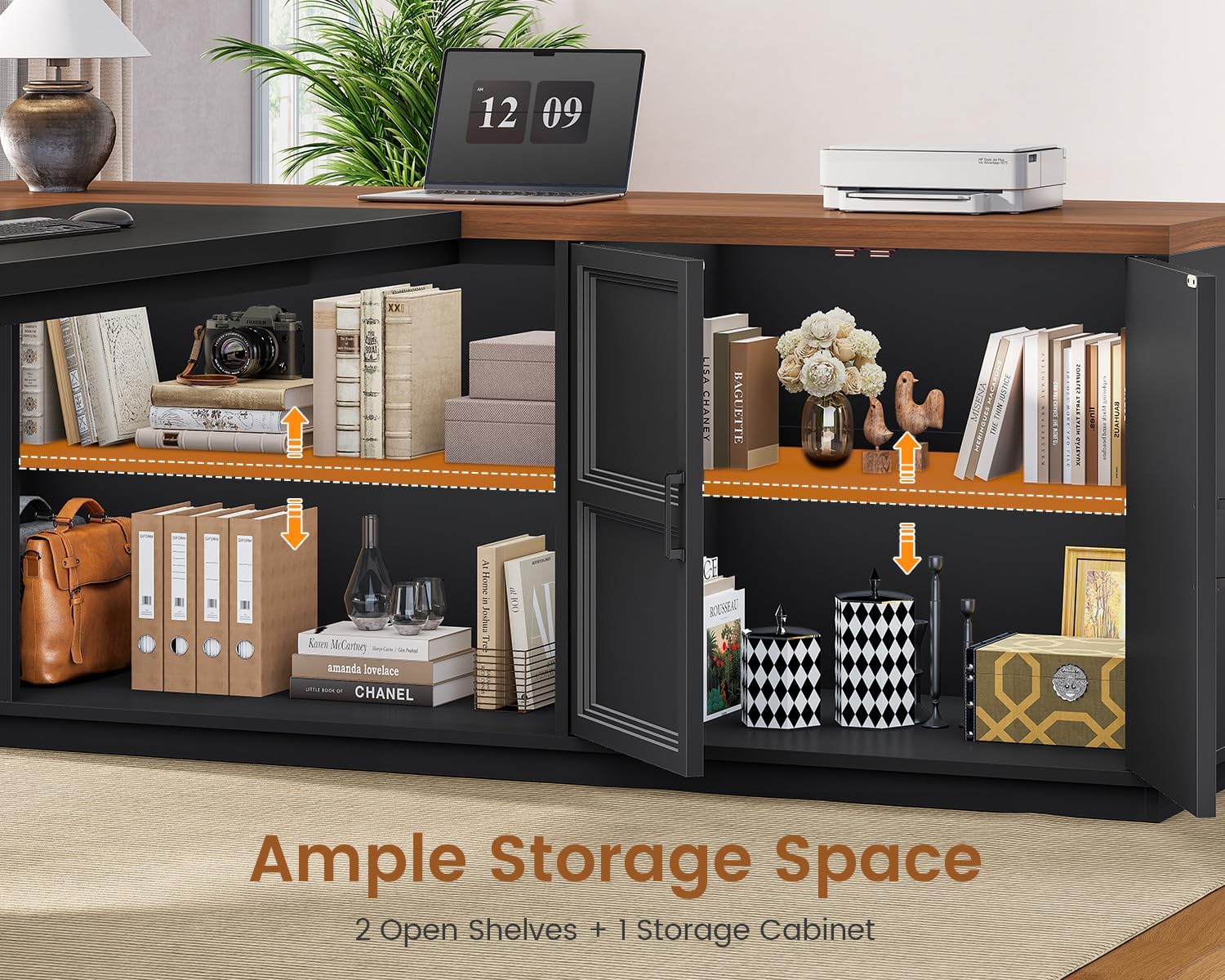 SEDETA 78.7" L Shaped Executive Desk with Charging Station, Large Home Office Computer Desk with File Drawers & Adjustable Storage Cabinet, CPU Stand, Modern L Desk for Business, Black + Brown - Image 5