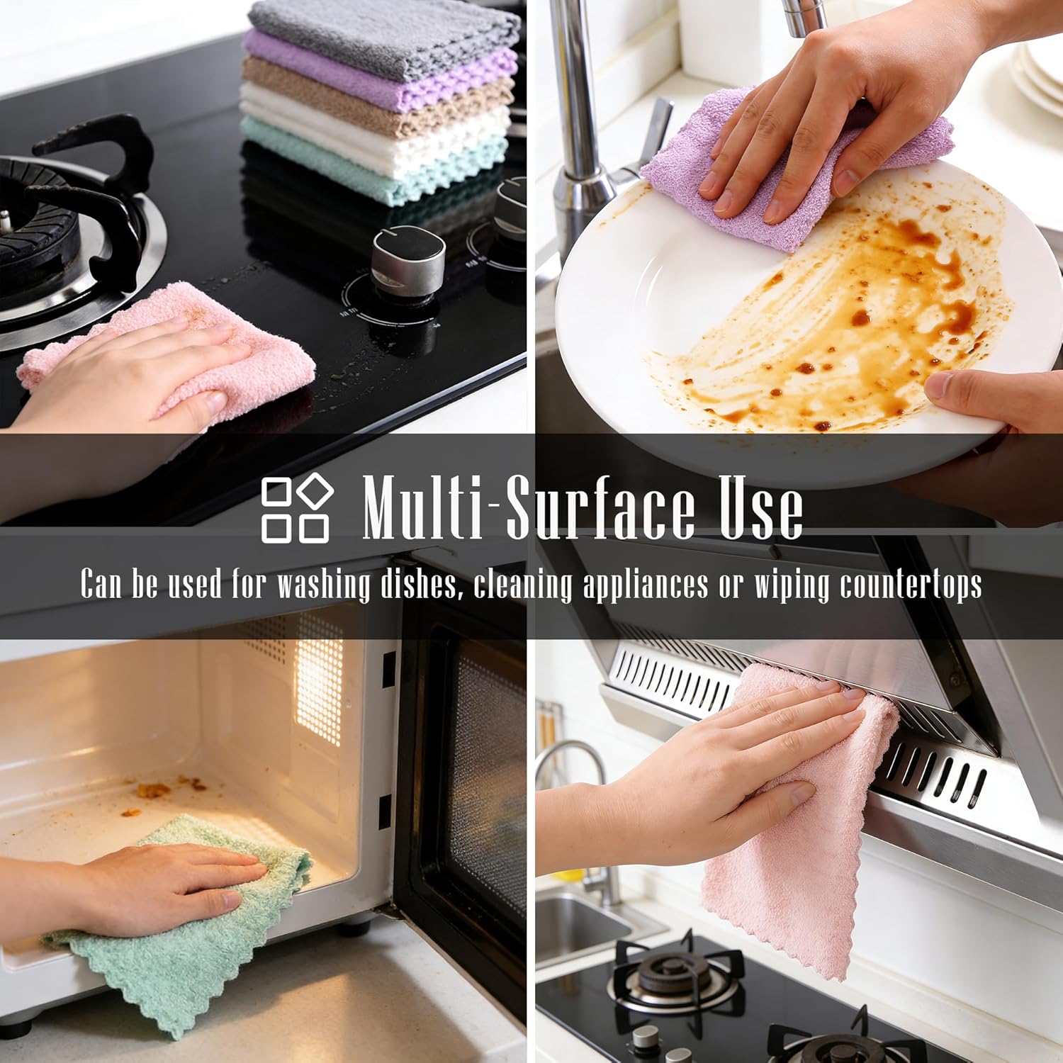 24 Pack Kitchen Dishcloths - Does Not Shed Fluff - Reusable Dish Towels, Dish cloths, Super Absorbent Coral Fleece Cleaning Cloths, Nonstick Oil Washable Fast Drying, 7 x 9 Inch (Multicolor) - Image 6