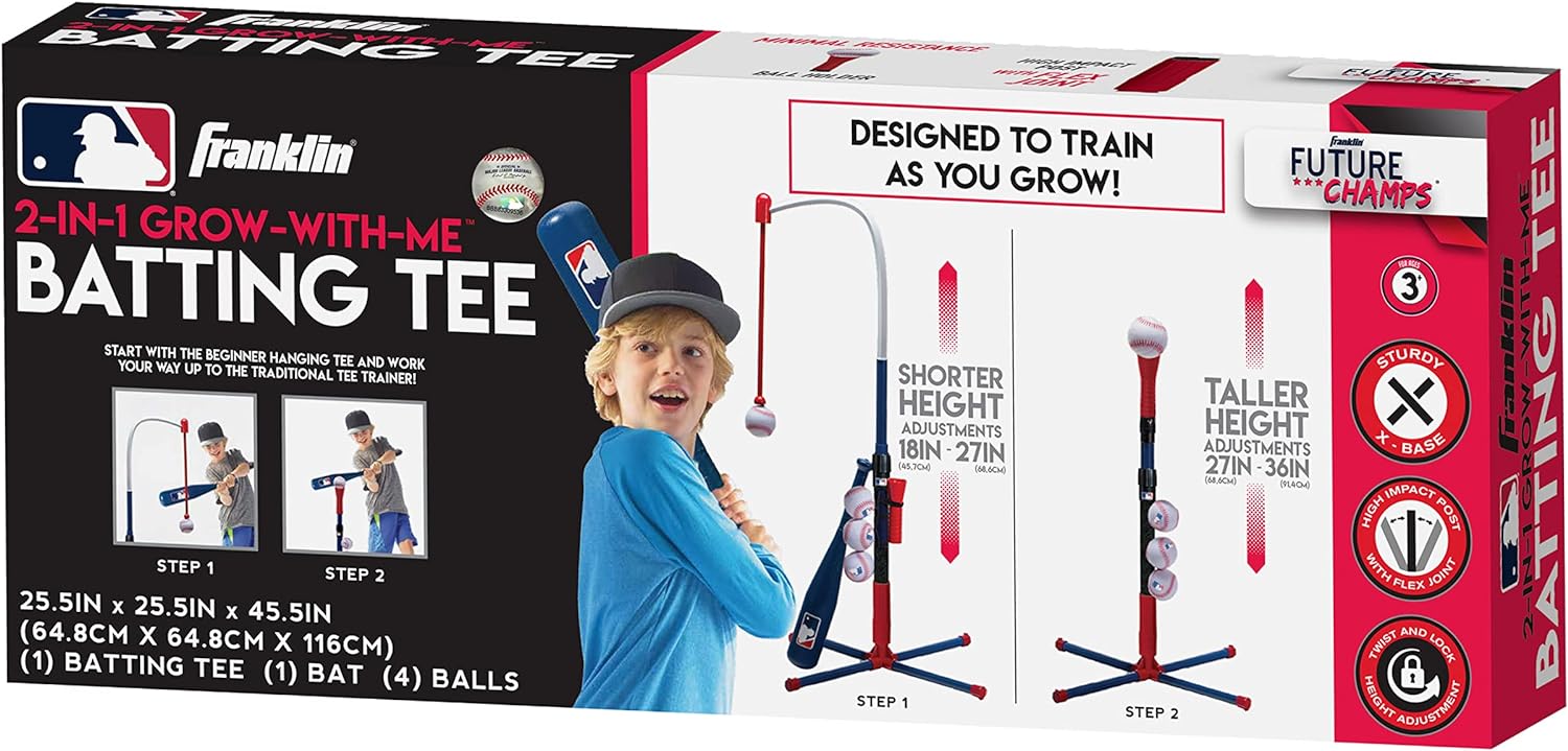 Franklin Sports Grow-with-Me Kids Baseball Batting Tee + Stand Set for Youth + Toddlers - Youth Baseball, Softball + Teeball Hitting Tee Set for Boys + Girls - Image 10