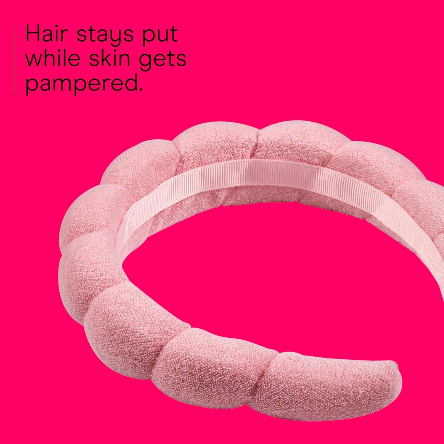 Conair Spa Makeup and Face Washing Headband, Pink Bubble Design, 1 Count, Ultra-Absorbent Microfiber Headband for Washing Face, Soft Terry Cloth, No-Squeeze, No-Pull Band Gentle on Hair and Head - Image 3
