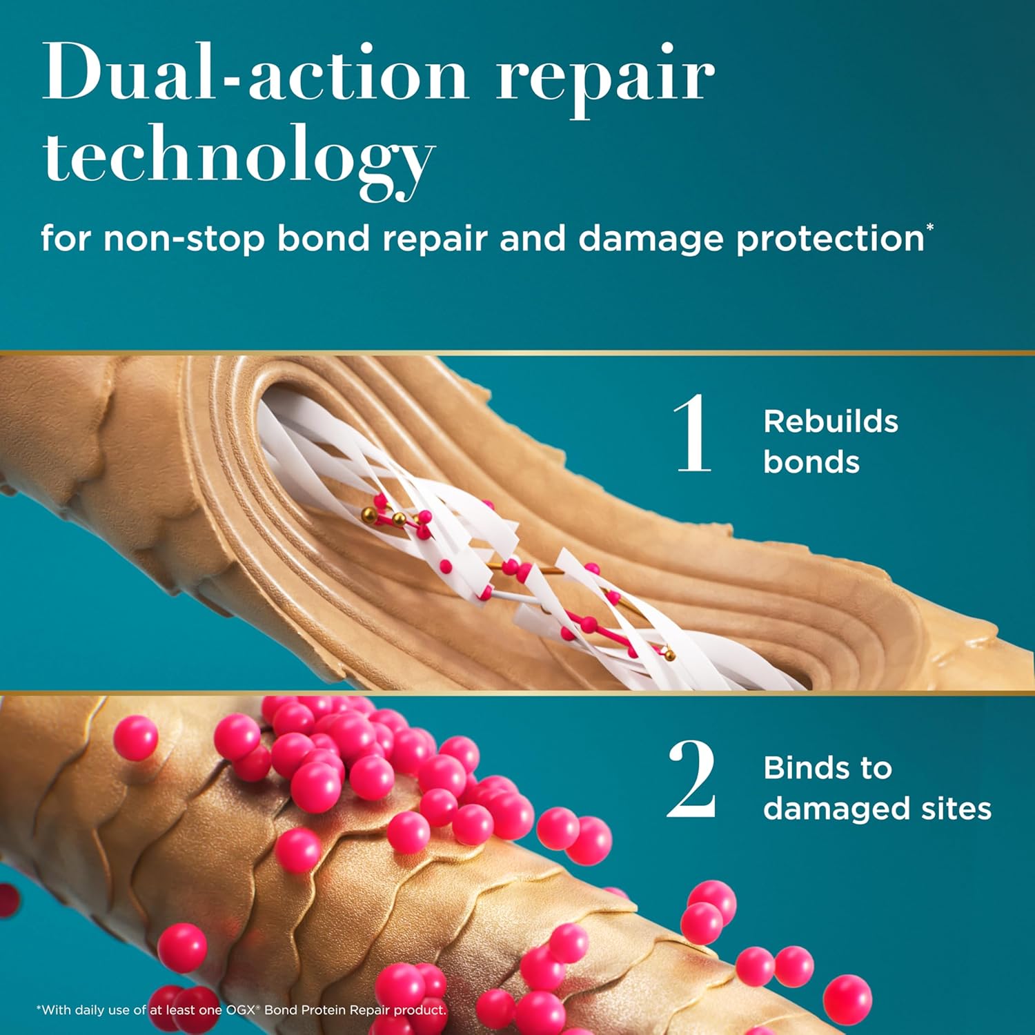 OGX Repair & Protect Bond Protein Repair 450°F Heat Protect Spray, Weightless Repair Mist for Nonstop Damage Protection* for All Hair Types, Heat Spray Preps Hair for Styling, 6.5 fl. oz - Image 6