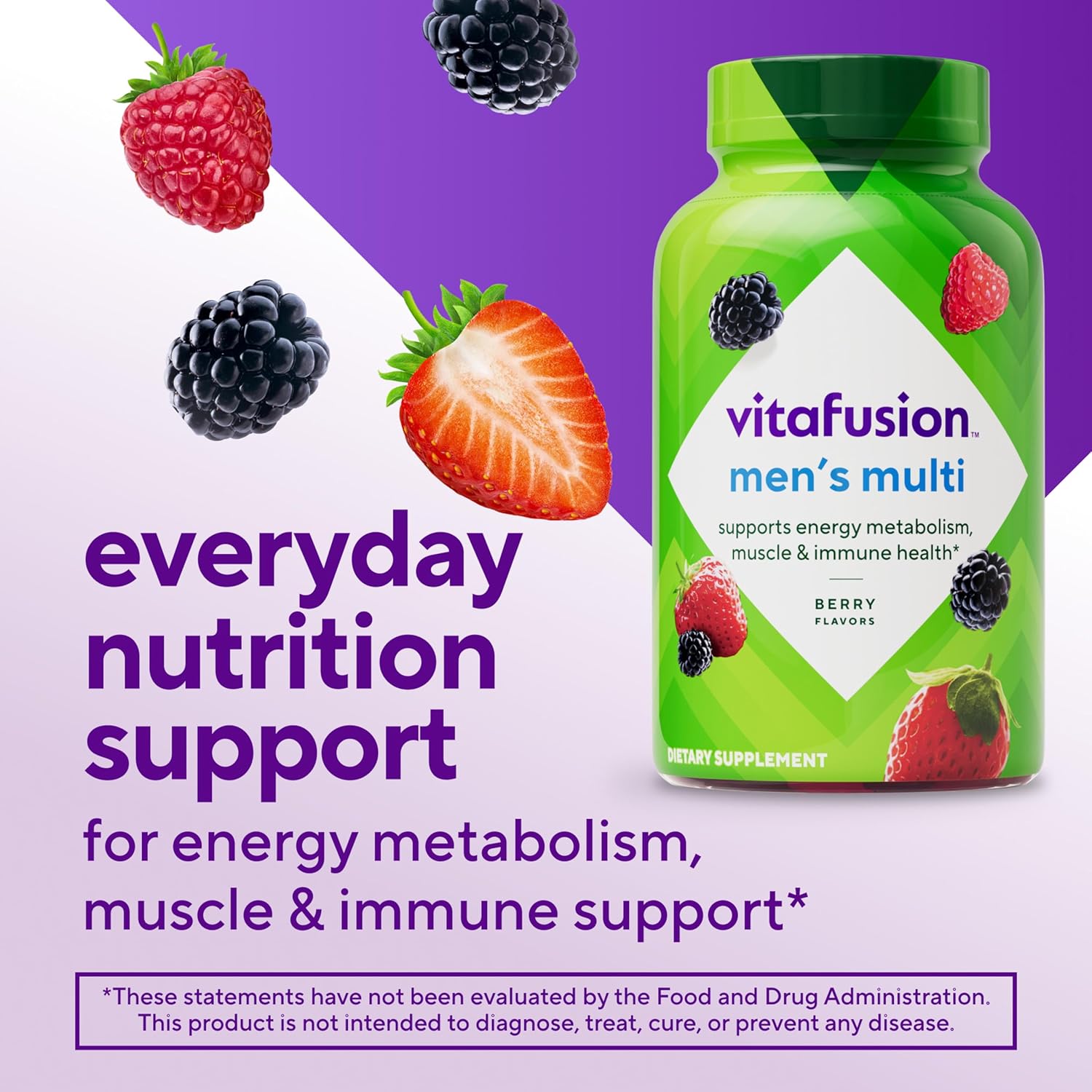 vitafusion Adult Gummy Vitamin Supplement for Men, Berry Flavored, A, C, D, E, B6, B12, Daily, 120 Count, 60 Day Supply - Image 2