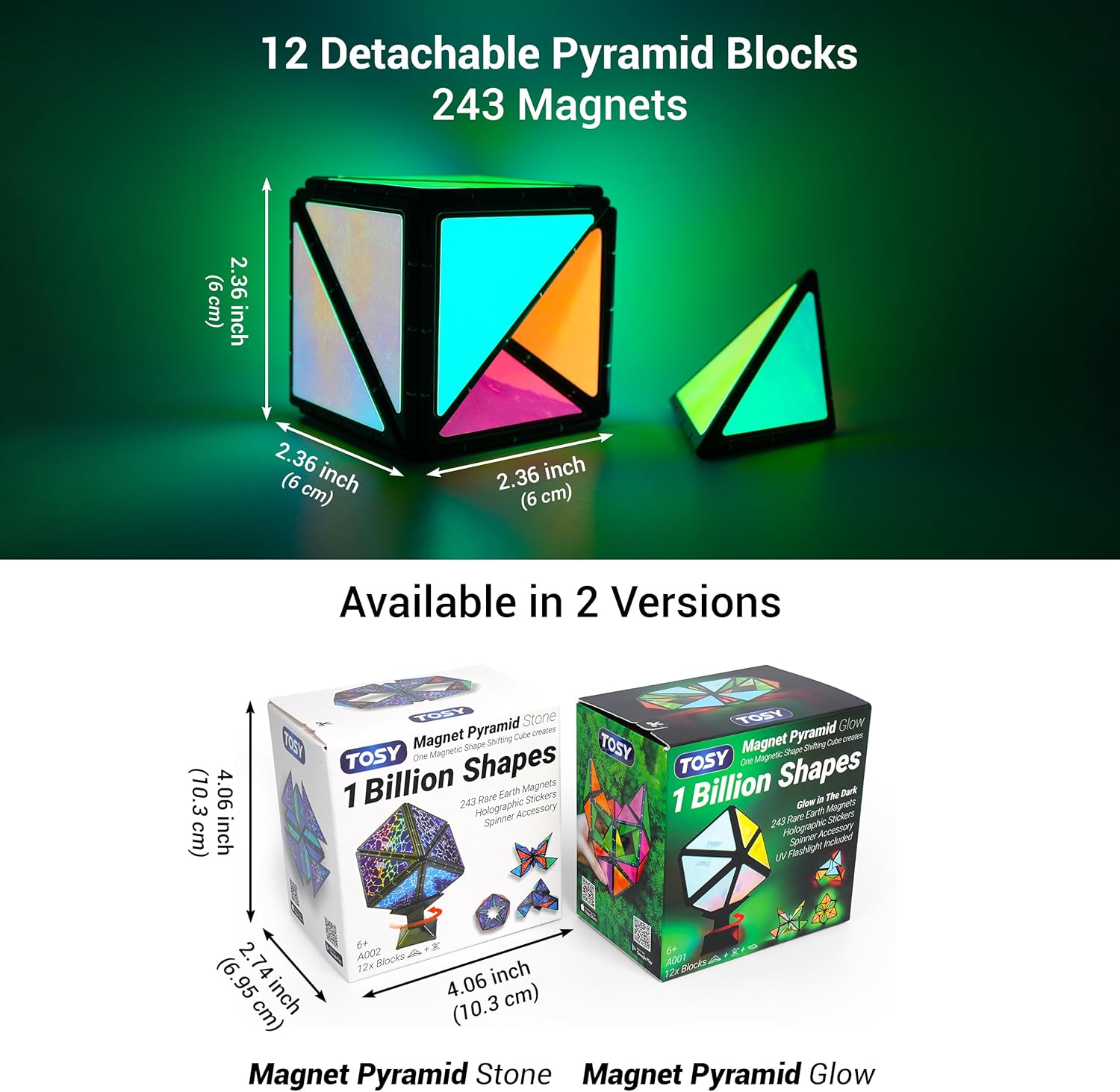 TOSY Magnet Pyramid Stone - 1 Cube Transforms into 1 Billion Shapes (Bunny, Egg Basket, Flowers, Heart), Easter Birthday Gift, 12 pcs, 243 Magnets, Holographic Design, Puzzle/STEM Toy - Image 8