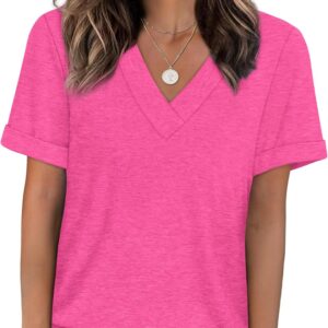 WIHOLL Womens Summer Tops Short Sleeve Basic Casual V Neck T Shirts Trendy Fashion 2026