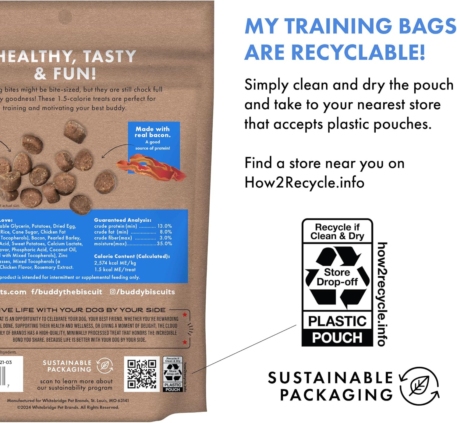 Buddy Biscuits Trainers 10 Oz. Pouch of Training Bites Soft & Chewy Dog Treats Made with Bacon Flavor - Image 6