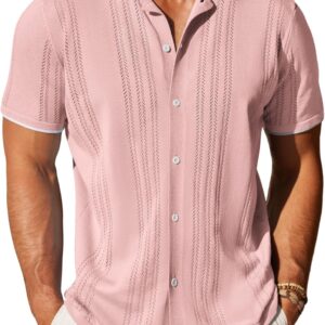 COOFANDY Men’s Knit Button Down Shirt Vintage Short Sleeve Polo Shirts Casual Beach Tops
