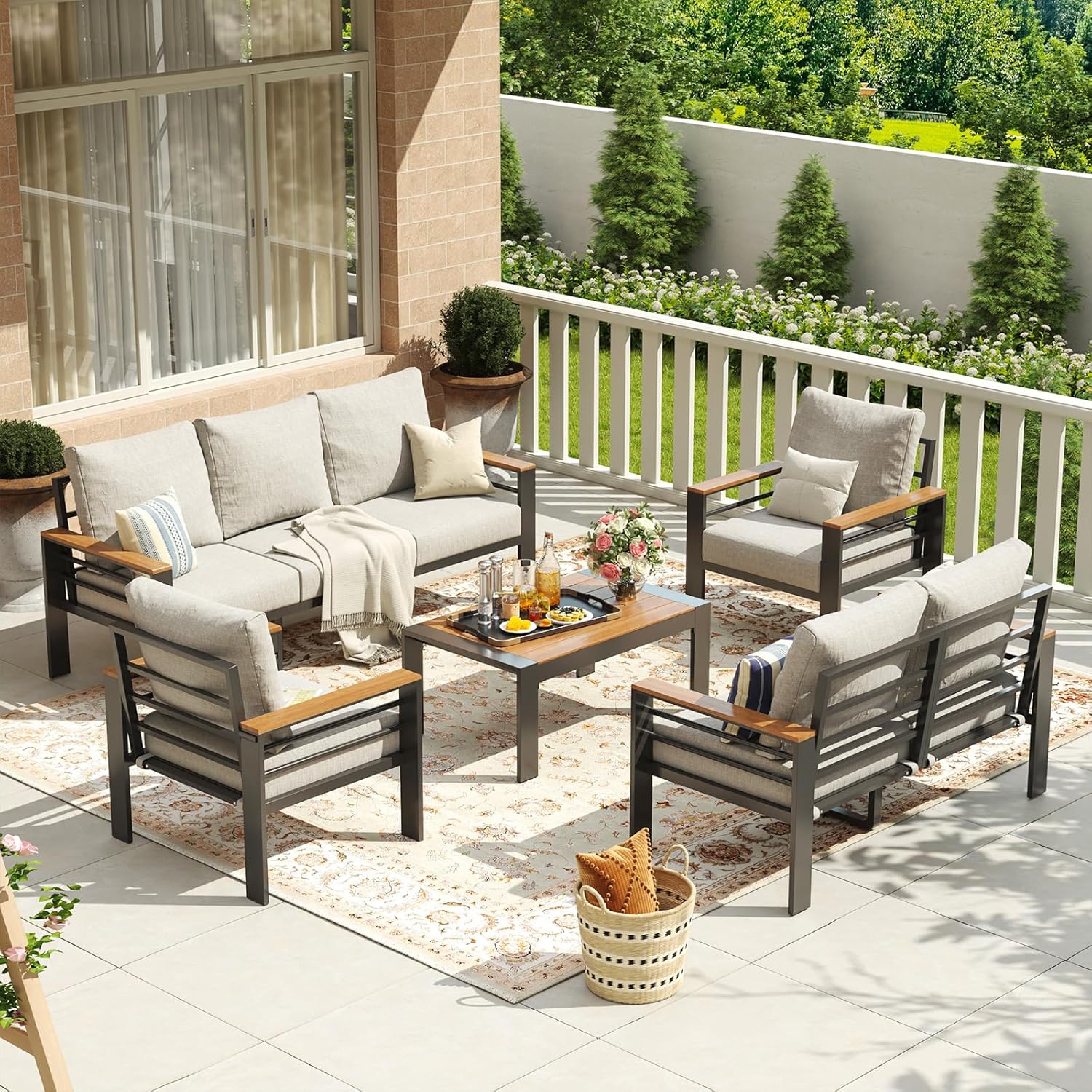 Aoxun Aluminum Patio Furniture Set 7 Seats, Oversized Outdoor Sectional with Washable Thick Cushions, Coffee Table and Waterproof Cover, Patio Conversation Sets for Porch, Balcony, Deck - Image 4