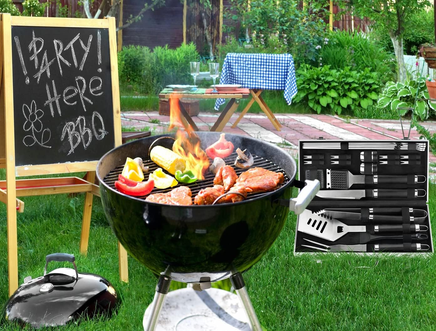 POLIGO 22PCS Heavy Duty BBQ Grill Accessories Set, Non-Slip Grill Tools for Outdoor Grill Set Stainless Steel Grill Utensils Set, Deluxe Grilling Tools Set in Aluminum Case Ideal Gifts for Men Black - Image 9