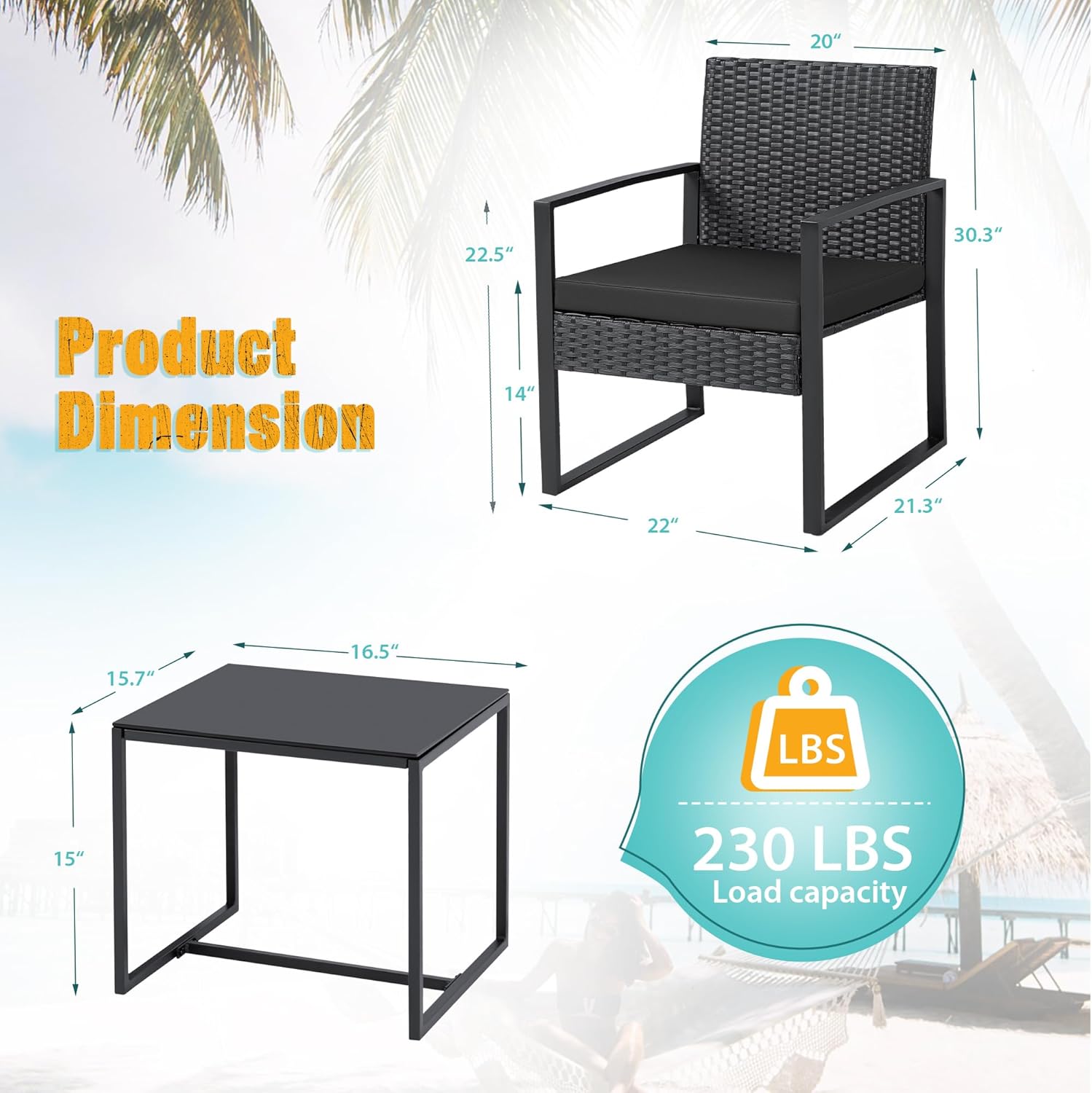 Flamaker 3 Pieces Outdoor Patio Wicker Furniture Set, Modern Rattan Chair Conversation Sets with Coffee Table for Yard and Bistro (Black) - Image 7