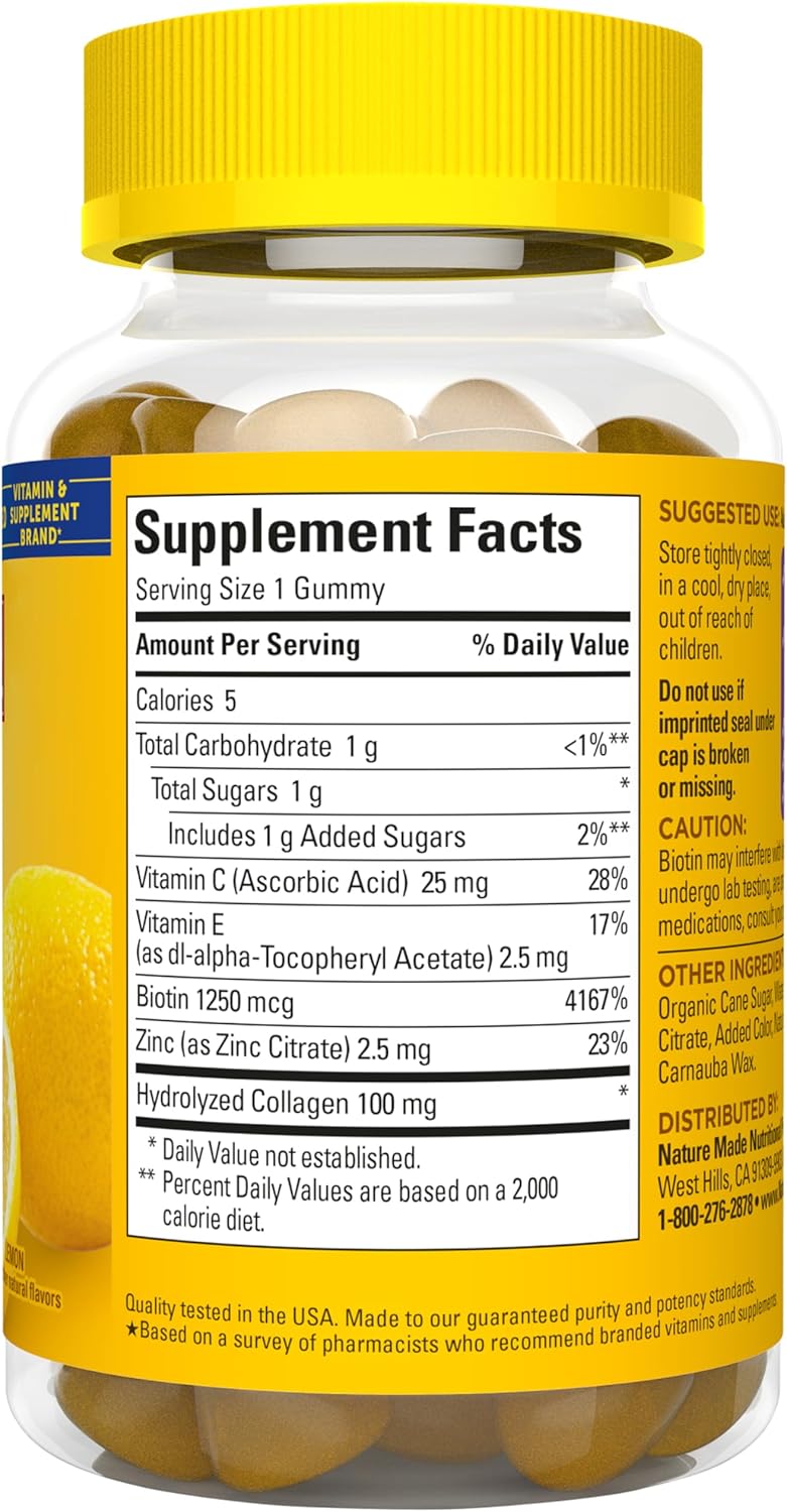 Nature Made Collagen Gummies with Vitamin C, Zinc, Biotin, Hydrolyzed Collagen Peptides for Women and Men, Healthy Skin Support Supplement, 60 Gummies, 60 Day Supply - Image 8