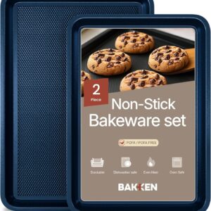Diamond Bottom Cookie Sheet Set of 2, Nonstick Blue Carbon Steel Baking Pans for Crisp Baking, Space-Saving Stackable Trays, PFOA, PFOS, PTFE Free, Oven Safe Up to 450°F, Small & Medium Pans