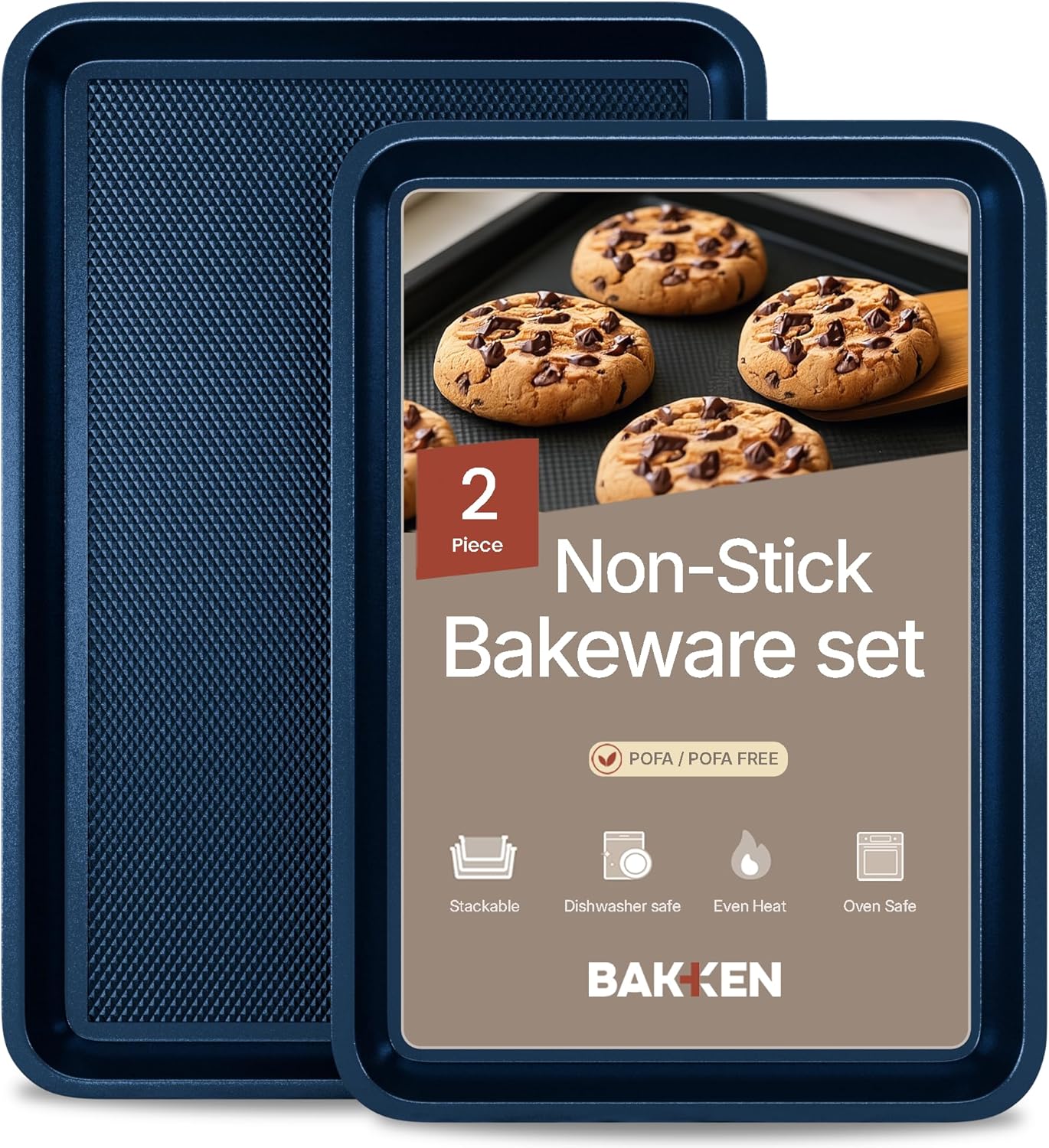 Diamond Bottom Cookie Sheet Set of 2, Nonstick Blue Carbon Steel Baking Pans for Crisp Baking, Space-Saving Stackable Trays, PFOA, PFOS, PTFE Free, Oven Safe Up to 450°F, Small & Medium Pans