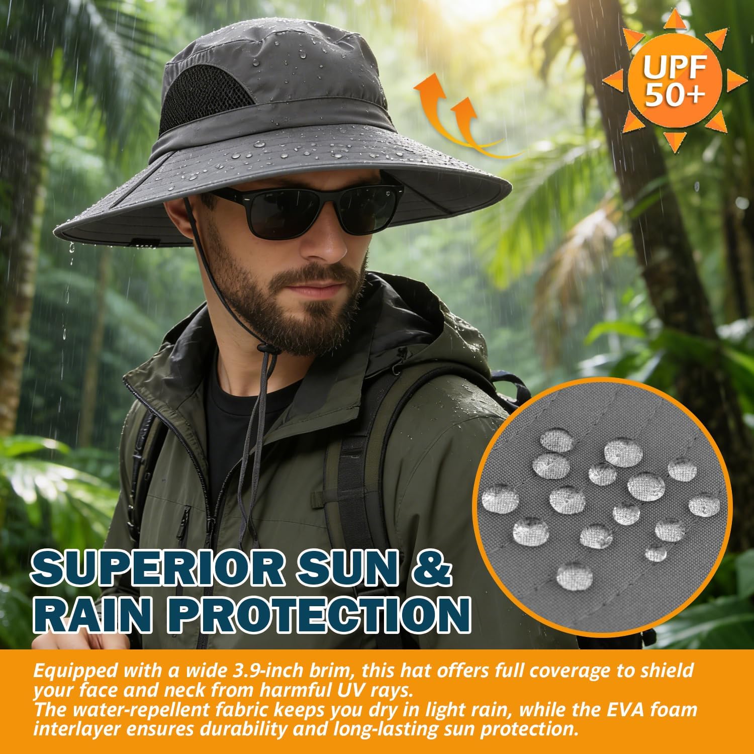 EINSKEY Wide Brim Sun Hat, UPF 50+ UV Protection Waterproof Packable Bucket Hat for Men & Women, Fishing Hiking Beach Garden - Image 5