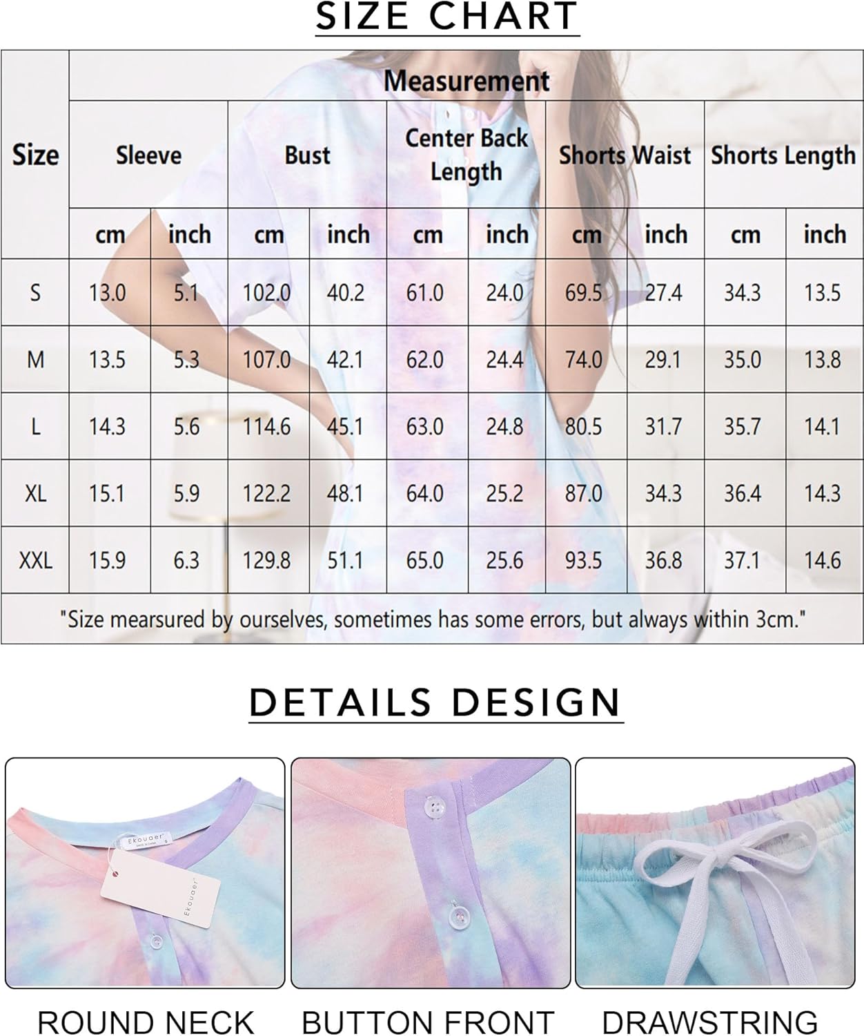 Ekouaer Pajamas Set for Women Short Sleeve Lounge Set 2 Piece Loungewear PJs Soft Cute Lightweight Sleepwear - Image 5