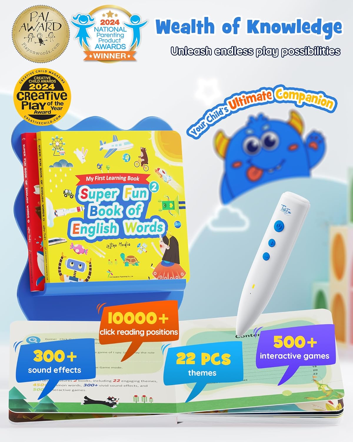 TEKFUN Learn to Read Words Books with Talking Pen, Educational Autism Sensory Toys for Kids, 500+ Learning Activities, Toddler Birthday Gifts for Boys Girls Ages 1-6 - Image 6