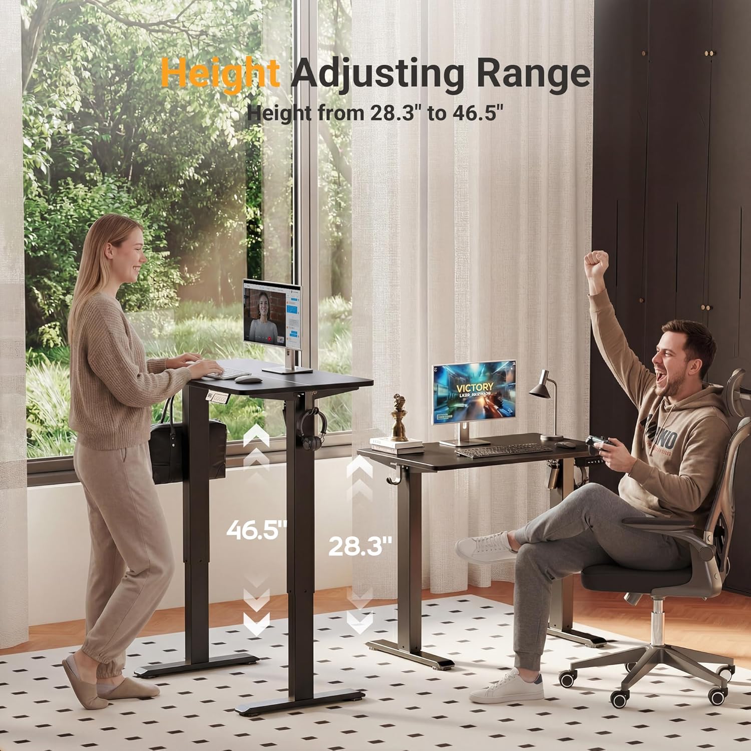 YDN 32" Small Electric Standing Desk Adjustable Height, Sit Stand up Desk with Memory Presets & Cable Management, Home Office Desk for Office & Computer Workstation, Black Frame/Black Top - Image 4