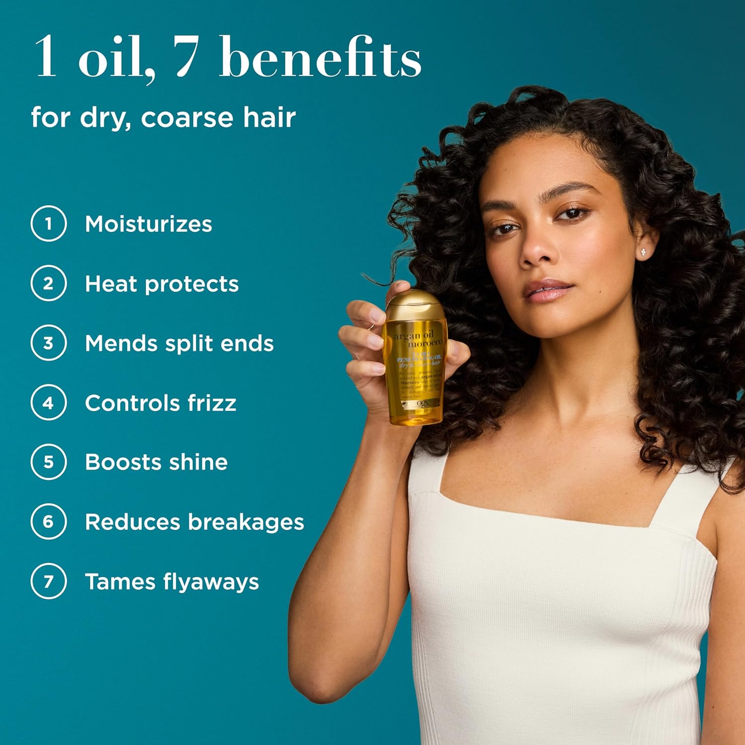 OGX Renewing + Argan Oil of Morocco Hair Oil, Extra Strength Penetrating Serum Treatment for Dry, Damaged, Frizzy, Curly & Coarse Hair, Cold-Pressed Argan Oil, Shine, 3.3 Fl Oz - Image 2
