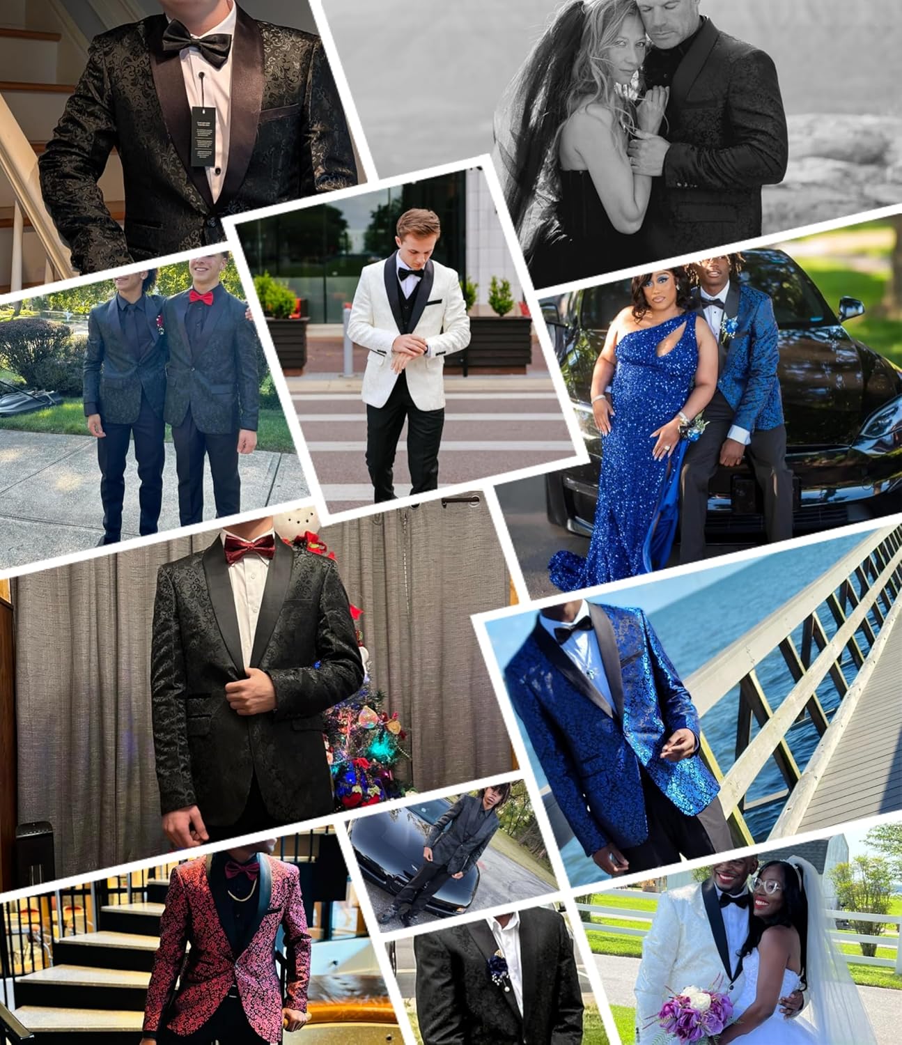 Mens Tuxedo Black Floral 2 Piece for Prom Wedding Party Suit Jacket Pants Slim Fit Shawl Lapel - Image 6