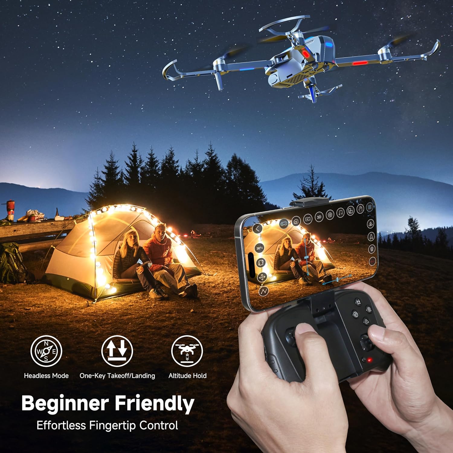 Drones with Camera for Adults 4K Brushless Motor Drone for Kids Beginners, FPV Foldable RC Quadcopter with Propeller Guards, 2 Batteries, 1500mAh, 130° Lens, WiFi, Voice Control, Gesture Photography, Gift Toys for Men Boys - Image 6