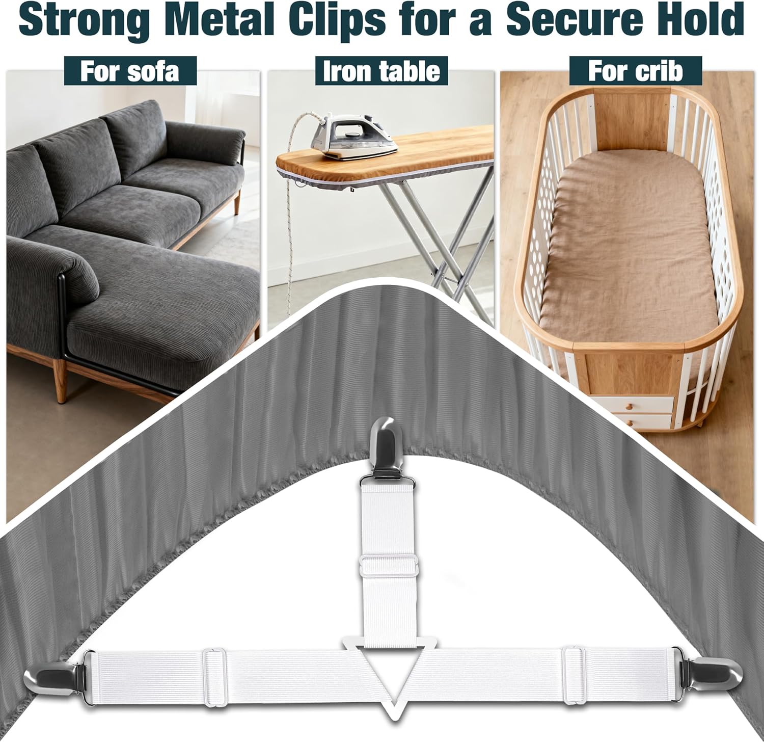 4 Pack Adjustable Elastic Straps with Metal Clips, Bed Sheet Fasteners in Assorted Four Sizes, Bedding Suspenders for Mattress Covers, Bed Corner Holders and Keepers (White) - Image 7