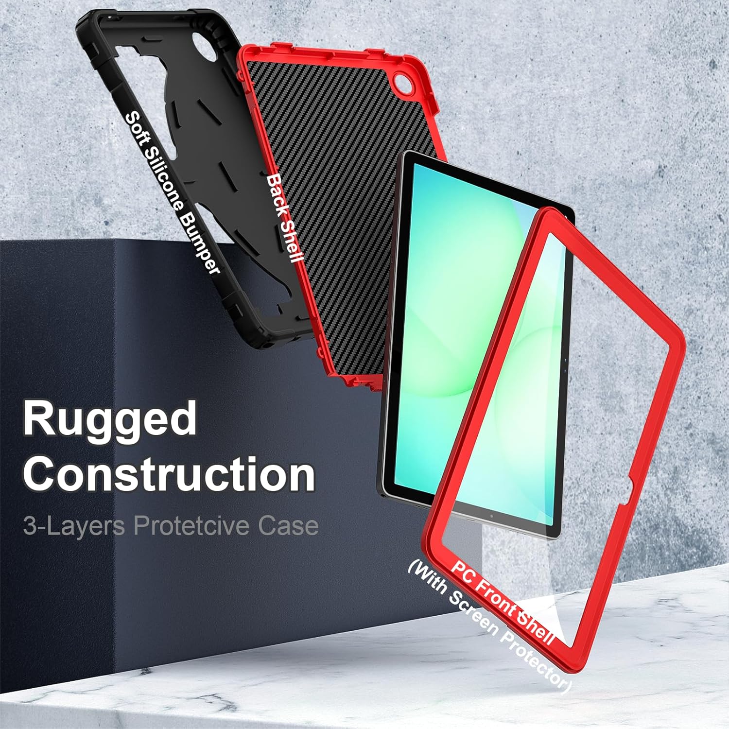Case for Galaxy Tab A11 Plus /A9 Plus Samsung Tablet A11+ / A9+ 11 Inch Cases with Screen Protector 2026/2024 Galaxy 11" Cover Thickned Cornor Kickstand, Black Red - Image 3
