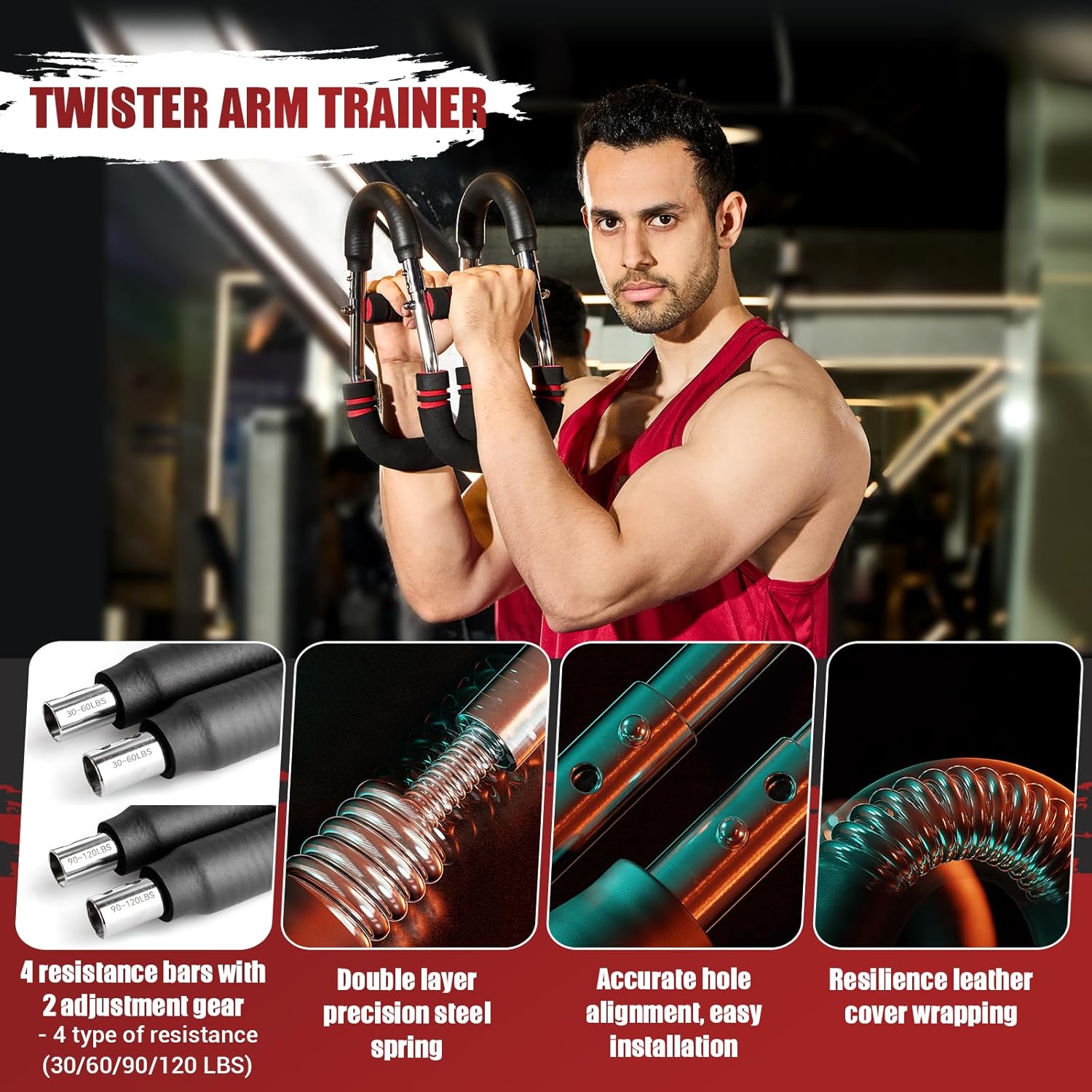 Twister Arm Trainer, 30-120 lbs Adjustable Twister Arm Chest Exerciser with 4 Spring & Poster for Men & Women, Detachable Power Twister Home Fitness Equipment for Enhancing Upper Body Muscle - Image 2
