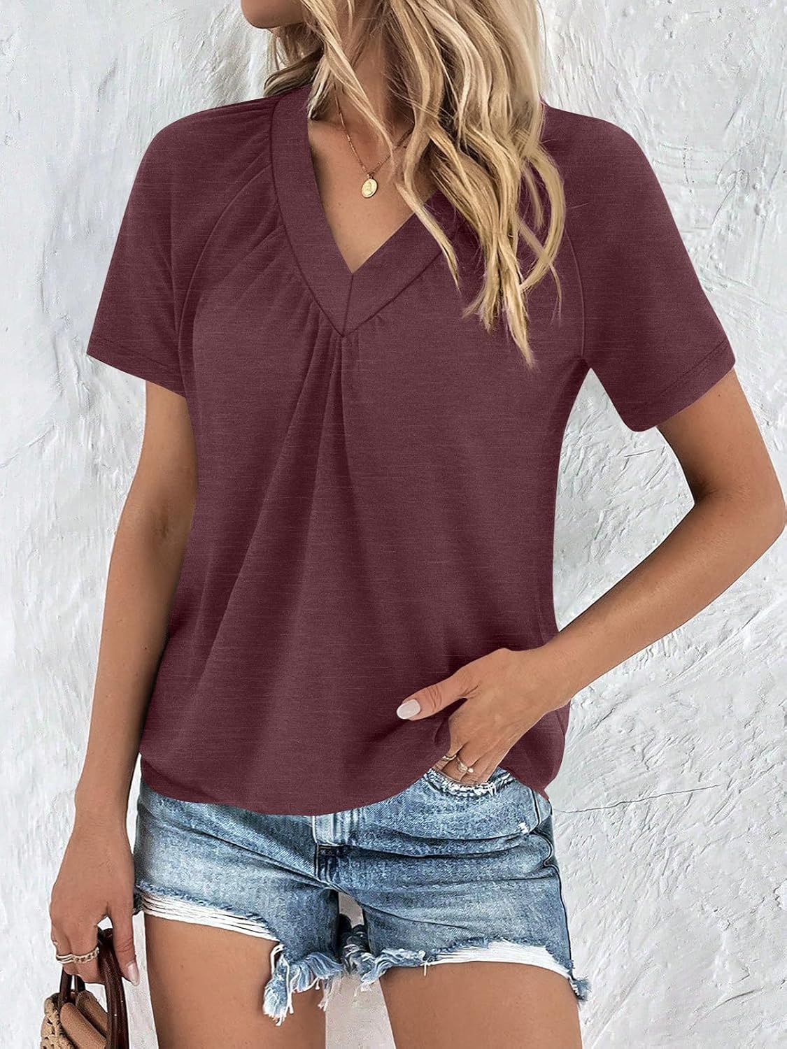 AUTOMET Womens Tops Short Sleeve V Neck T Shirts 2026 Summer Spring Beach Vacation Clothes Casual Loose Ruched Top - Image 4
